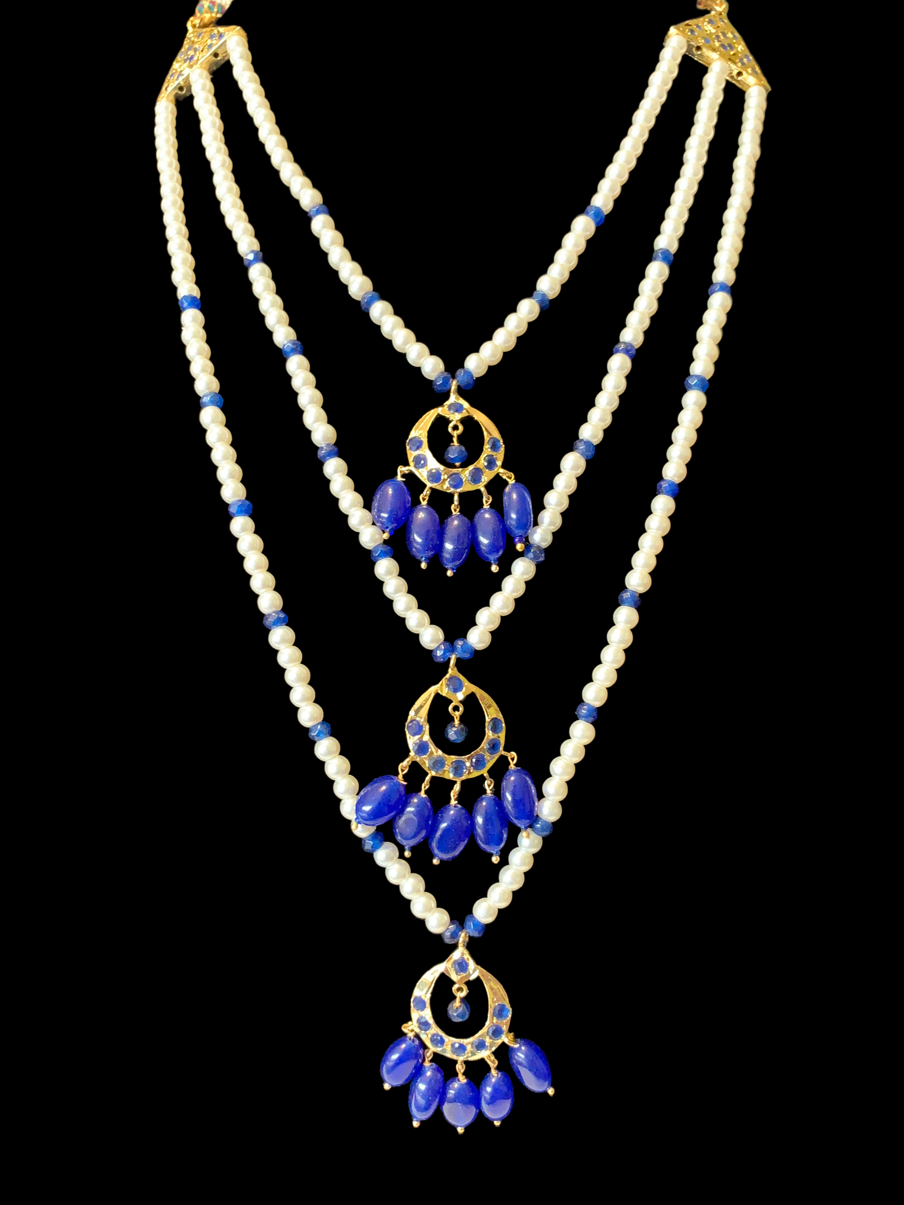 SAT69 Seema three layer  necklace with chandbali- Blue ( READY TO SHIP )