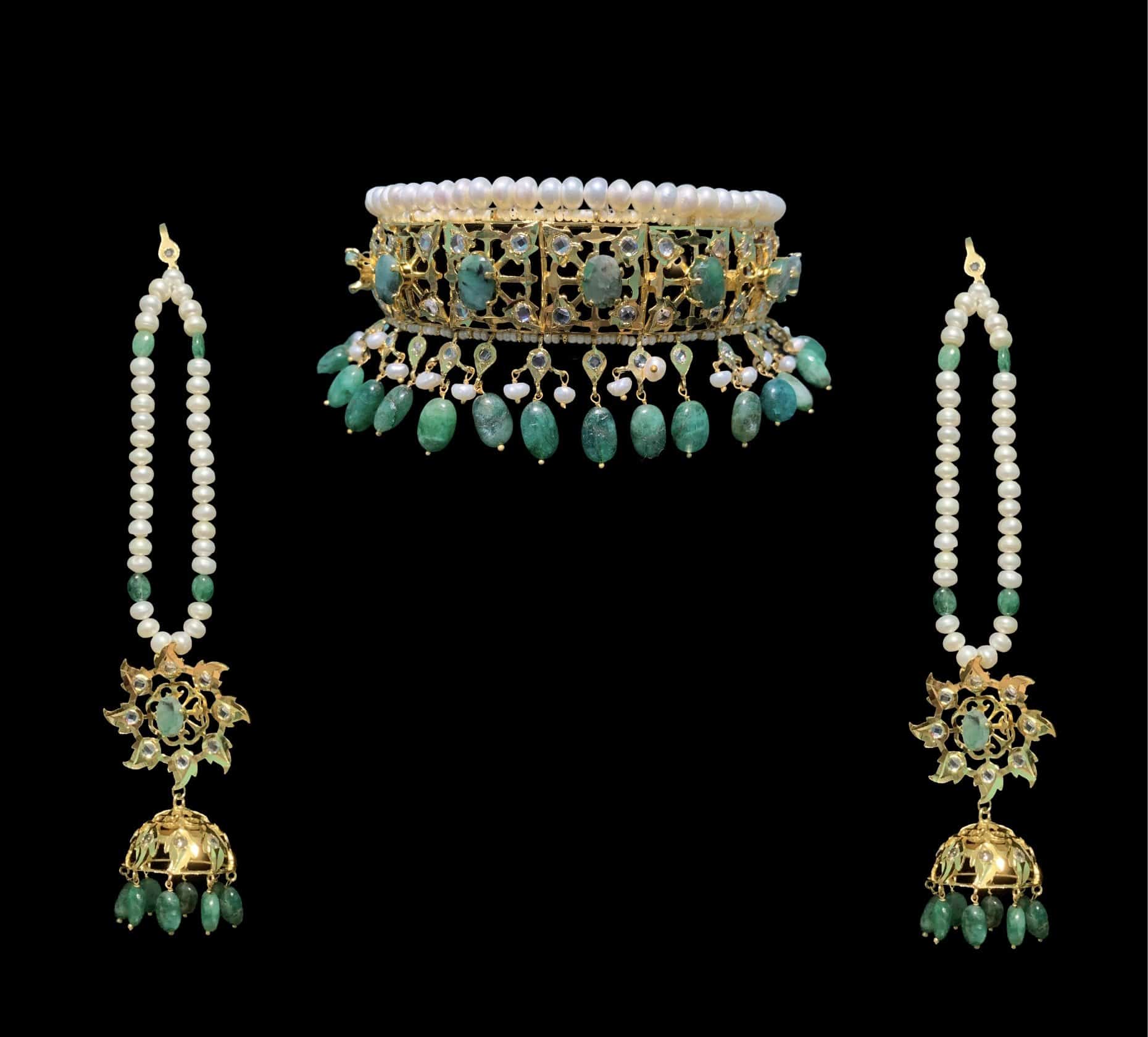 Insia bridal jadavi lacha satlada set in emeralds , ( SHIPS IN 1 WEEK )