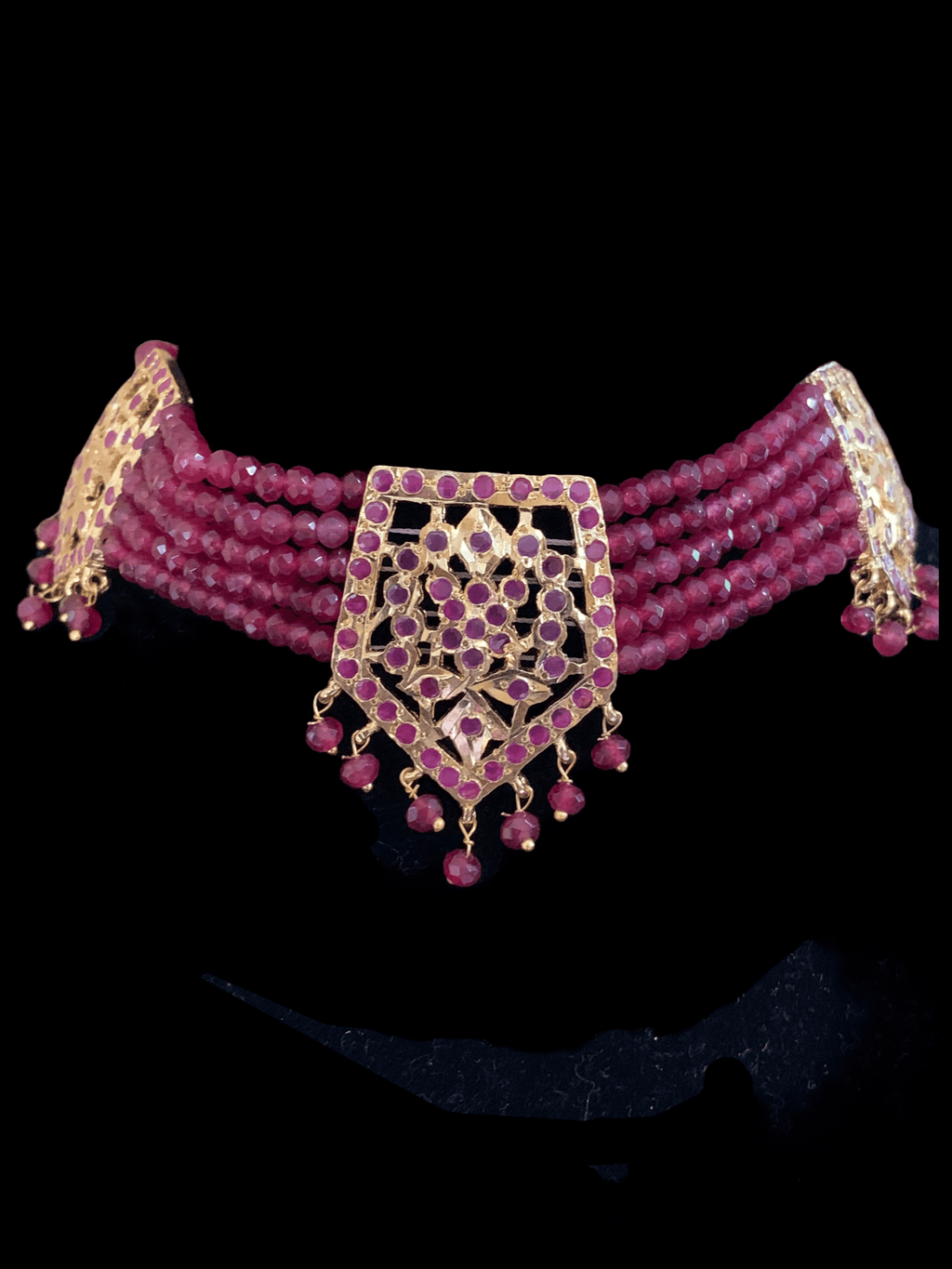 C102  Indu Hyderabadi Jadau choker with earrings In ruby beads ( SHIPS IN 3 WEEKS )