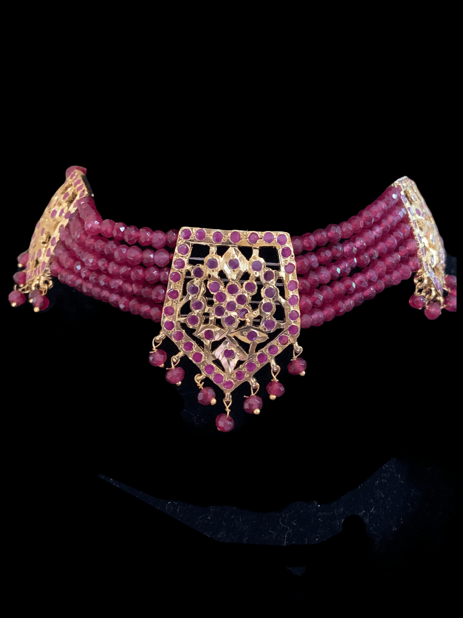 C102  Indu Hyderabadi Jadau choker with earrings In ruby beads ( SHIPS IN 3 WEEKS )