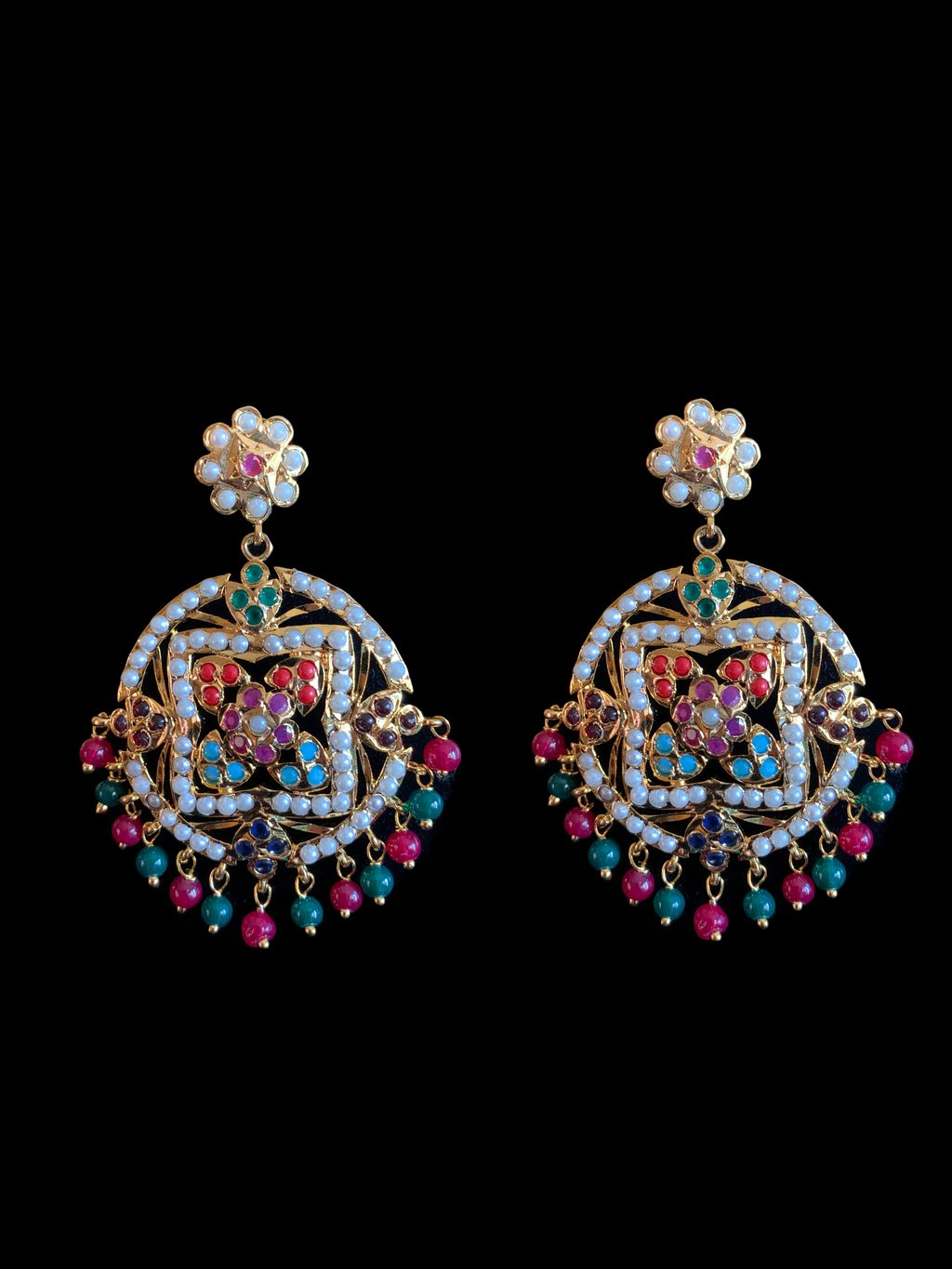 NS370 Ruchika  necklace set in navratan  ( READY TO SHIP )