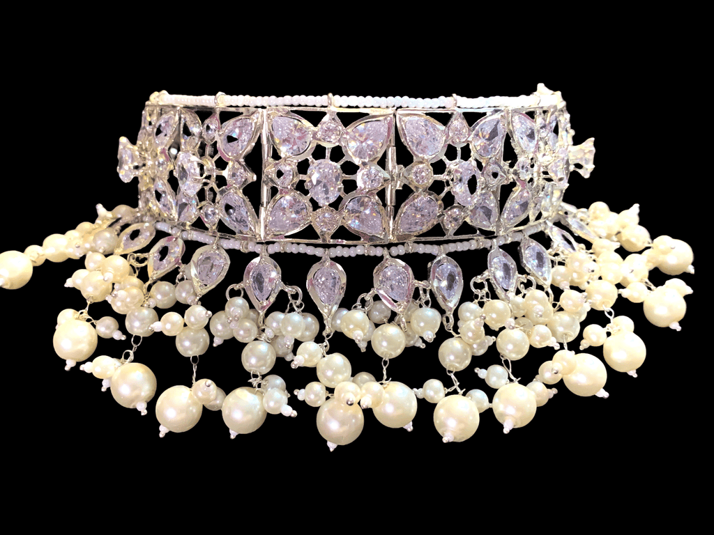 C175 Sonam jadavi lacha choker and jhumka  in silver plating  ( SHIPS IN 4 WEEKS )