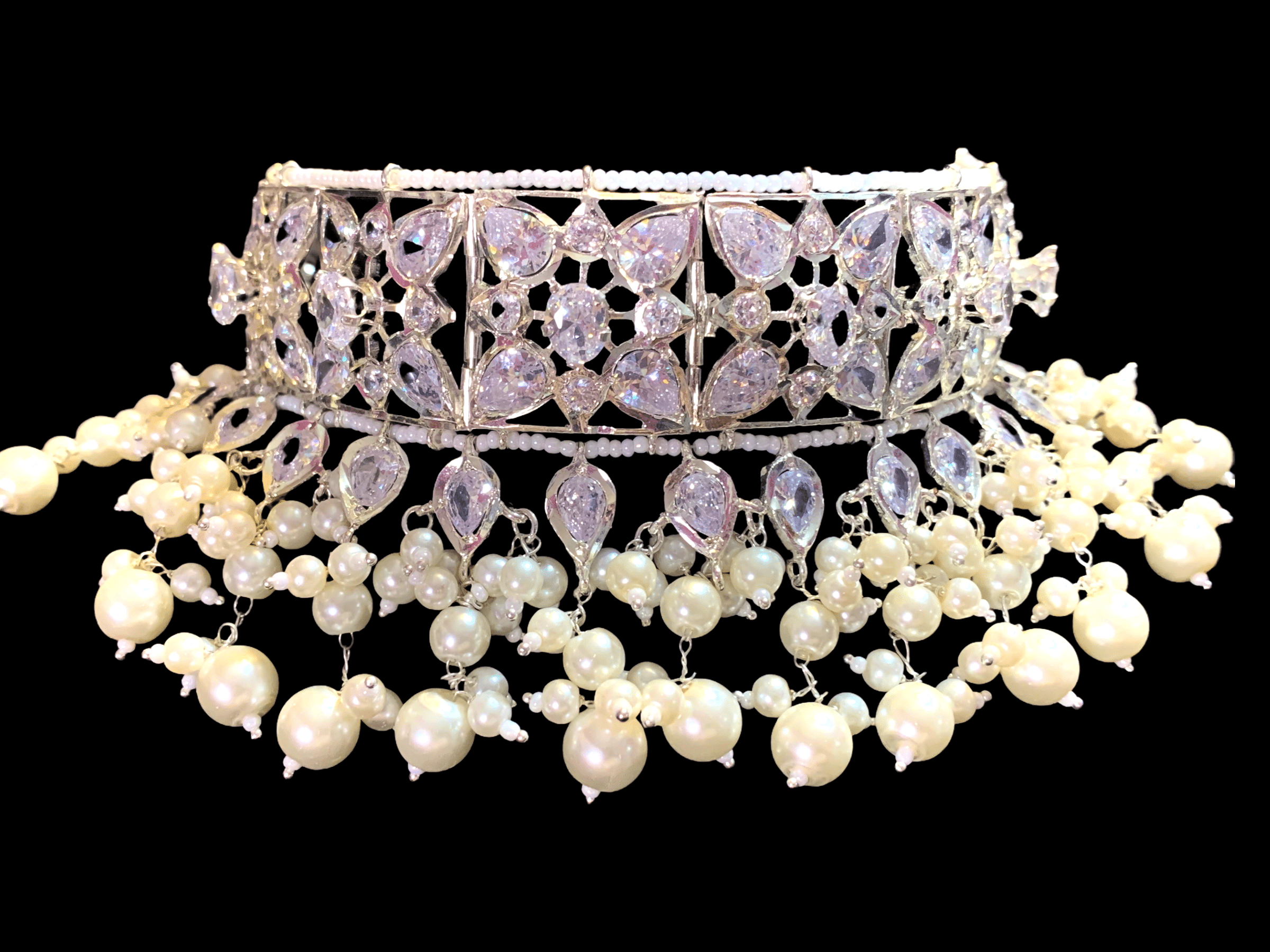 C175 Sonam jadavi lacha choker and jhumka  in silver plating  ( SHIPS IN 4 WEEKS )