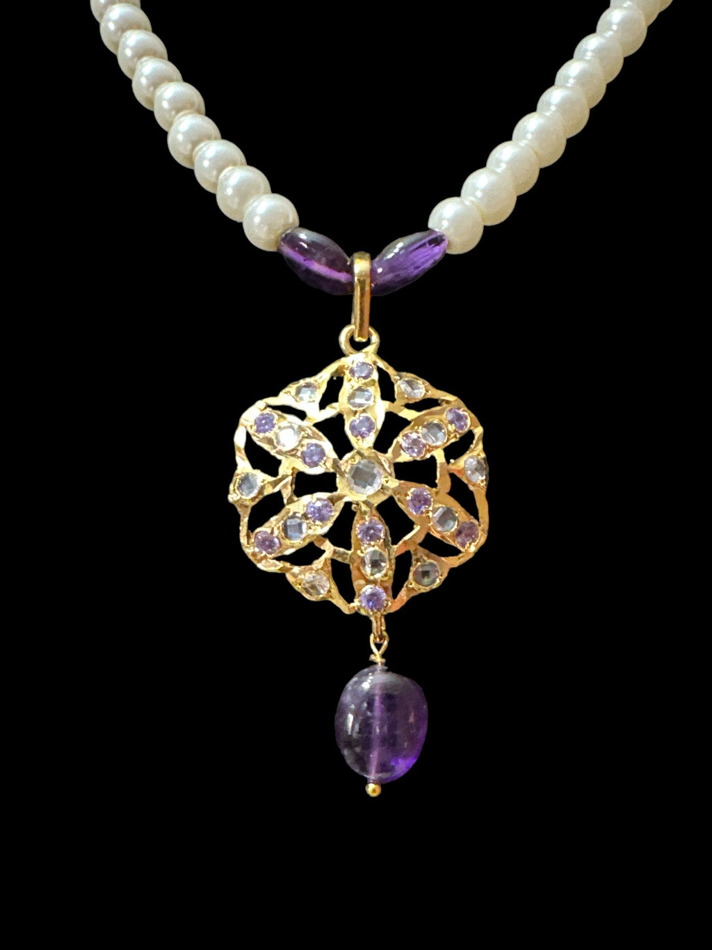PS335  pendant set with amethyst beads ( READY TO SHIP )