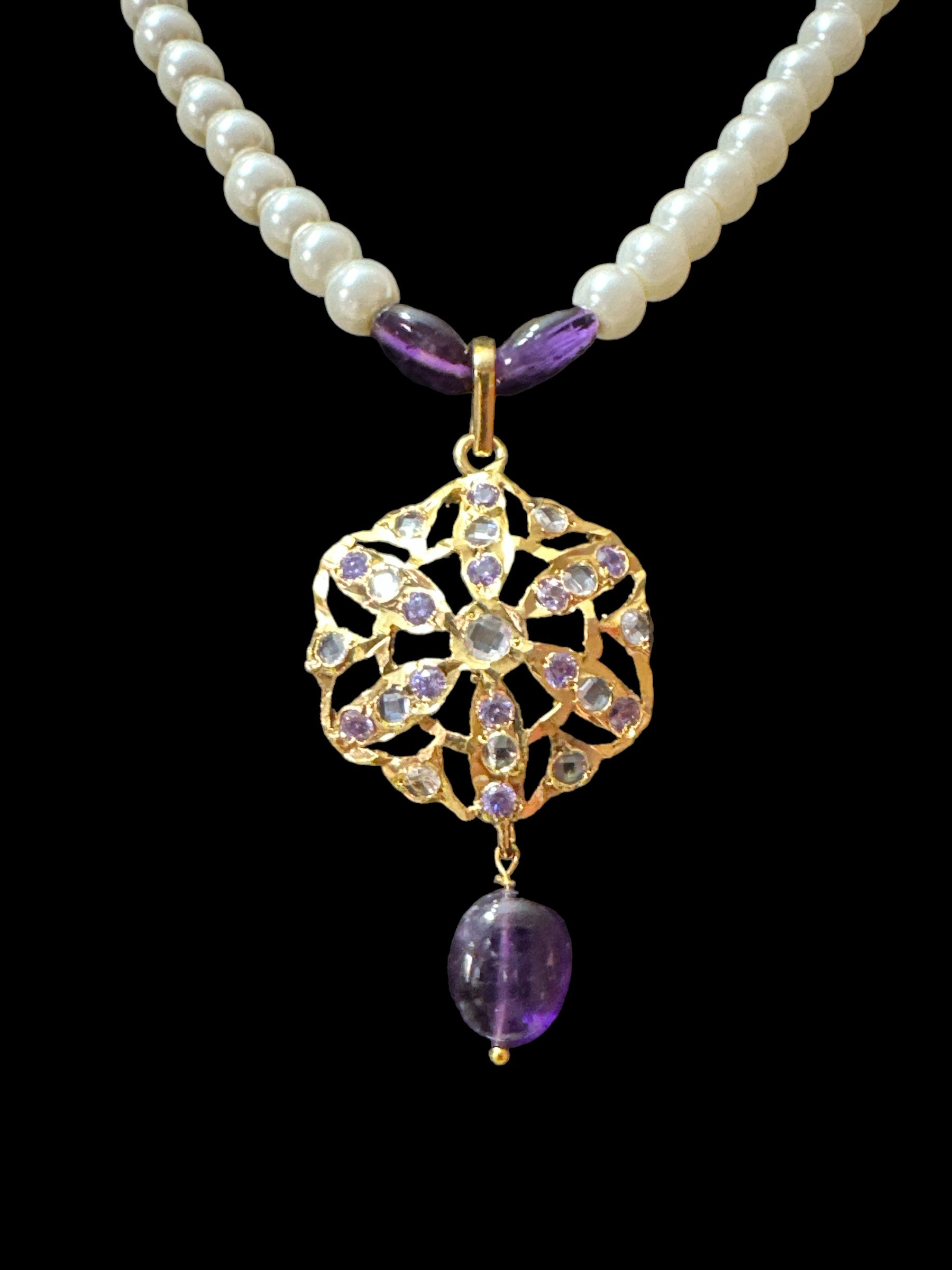 PS335  pendant set with amethyst beads ( READY TO SHIP )