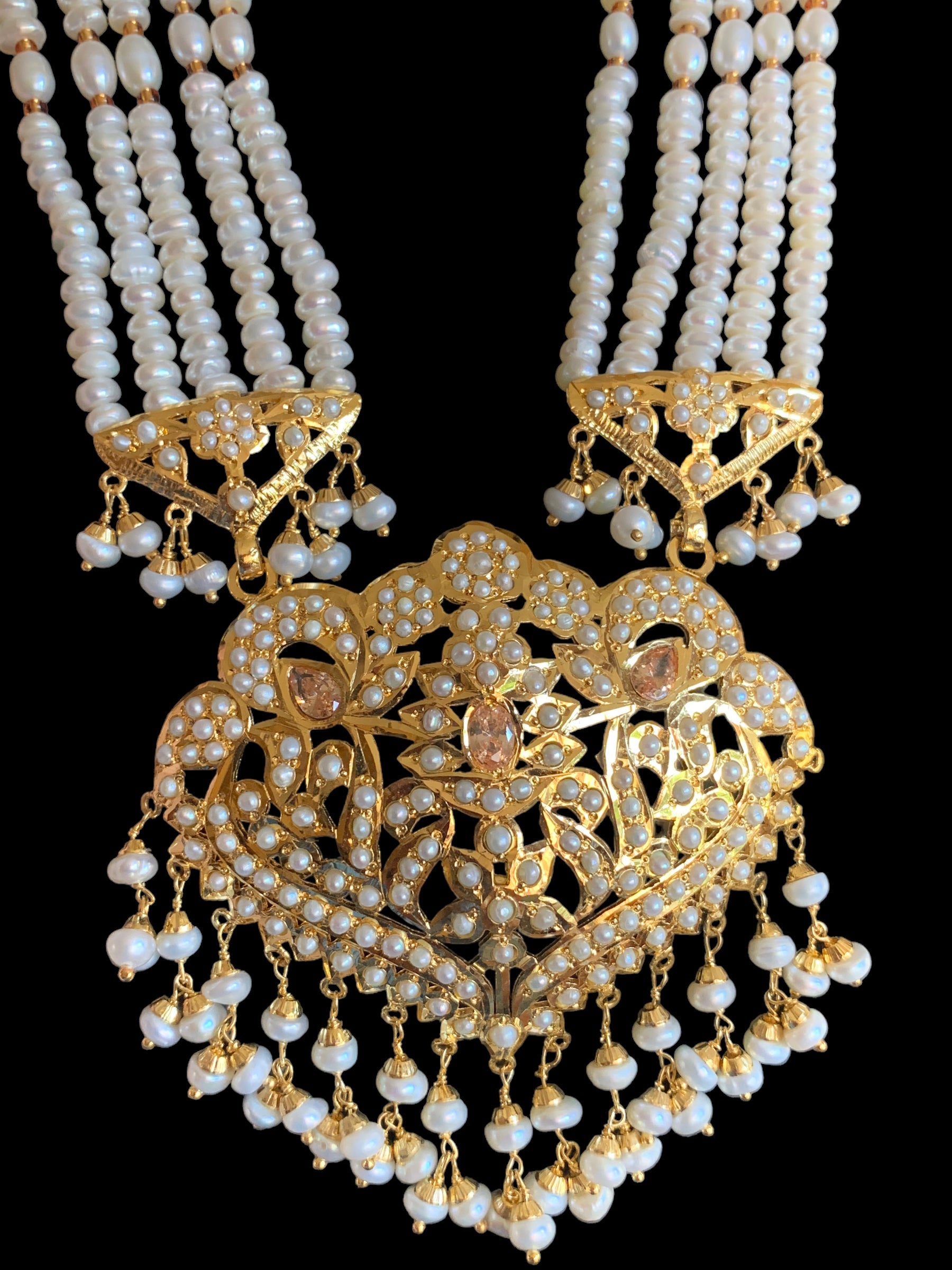 Gold plated silver rani haar in fresh water pearls ( SHIPS IN 5 WEEKS )