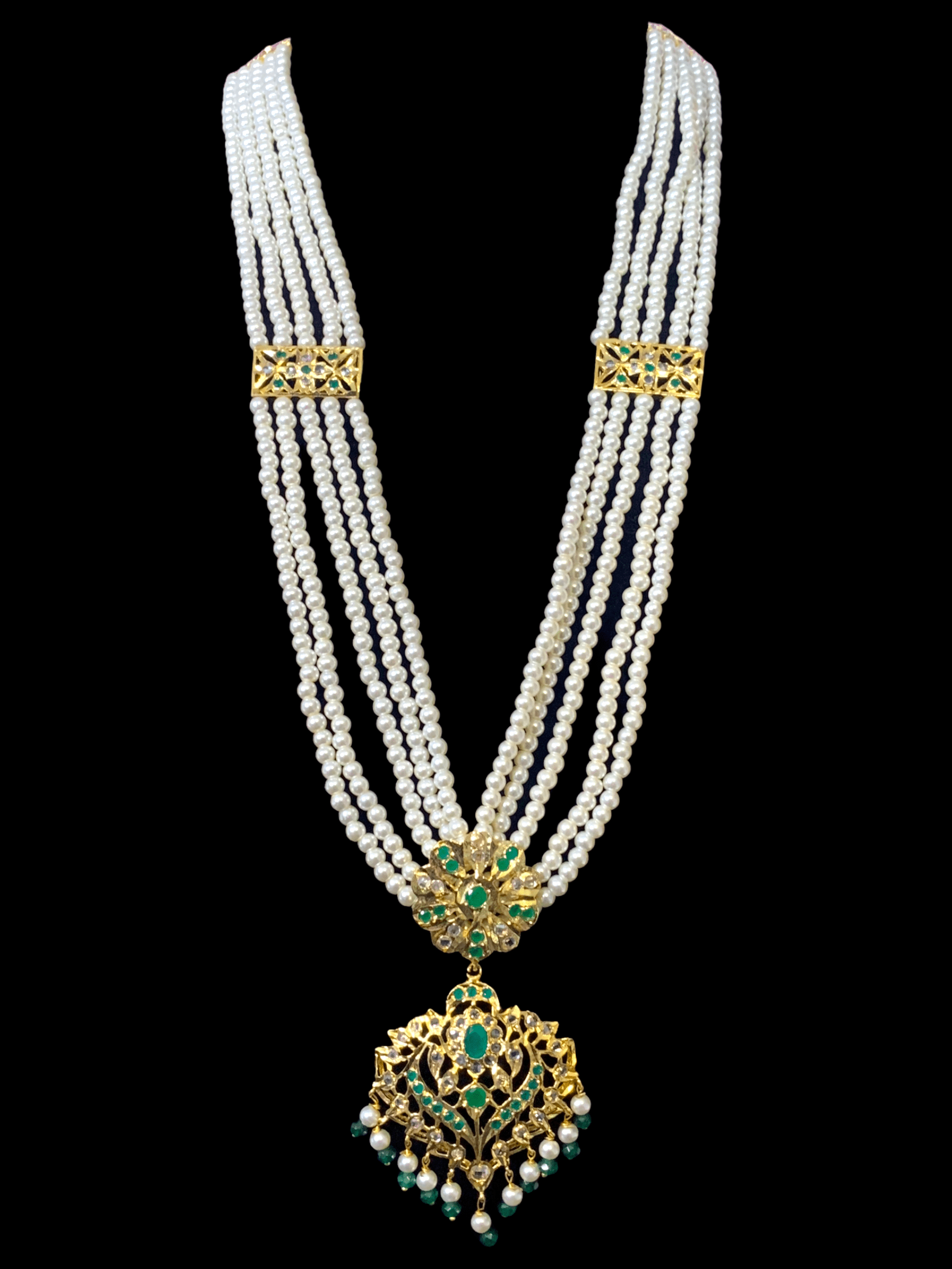 LN145 Kajal long emerald necklace set -( SHIPS IN 2 WEEK )
