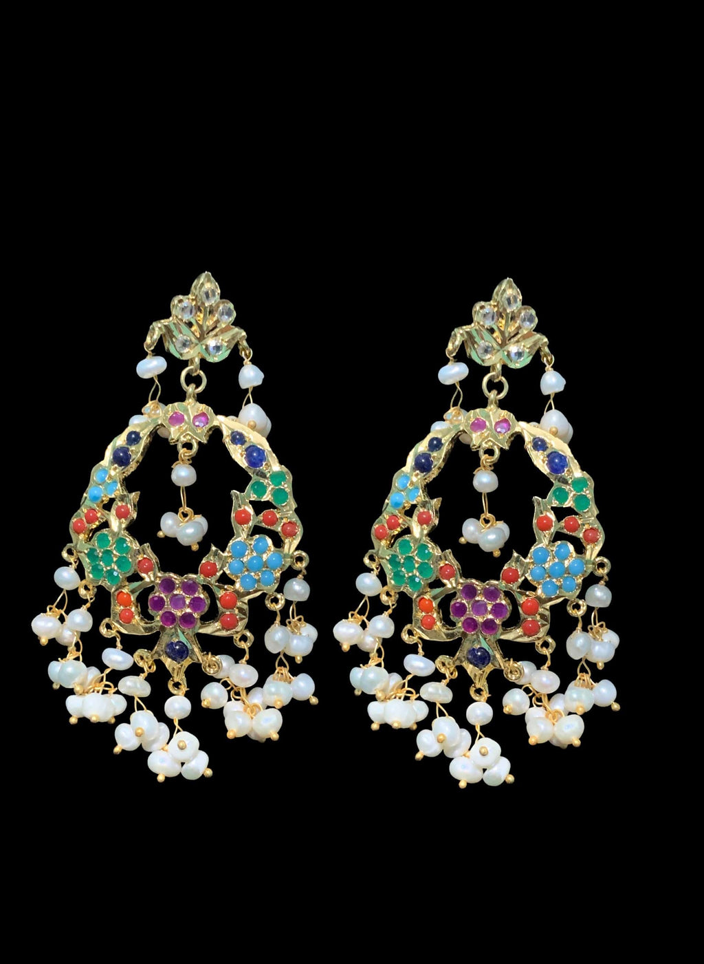 SAT14 Madhuri three layer bridal navratan set in fresh water pears  ( SHIPS IN 4 WEEKS  )