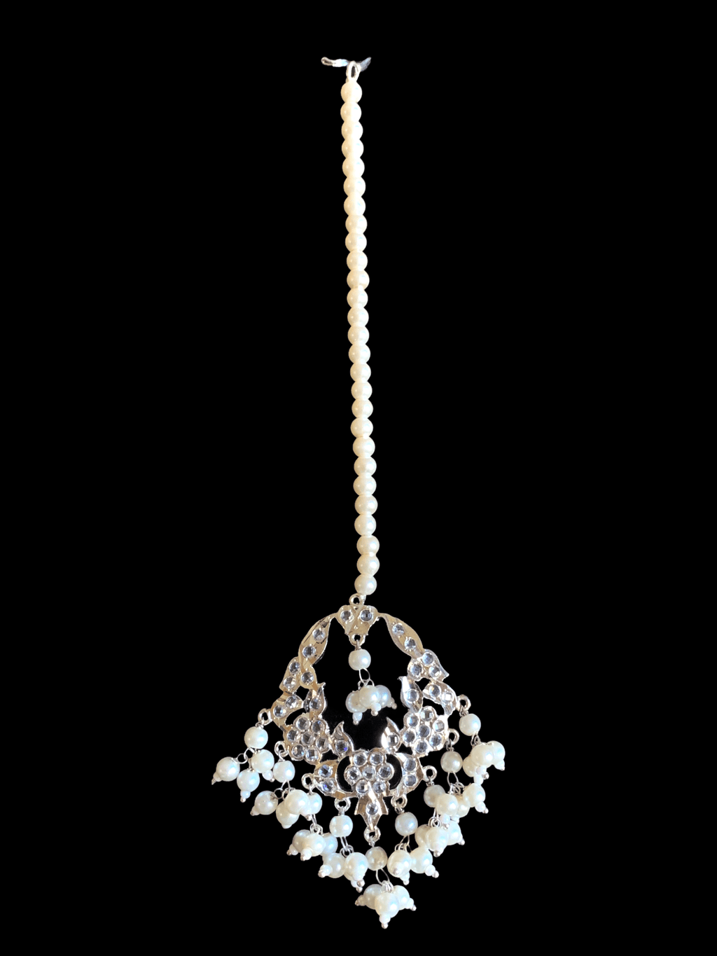 DJET22 Madhuri earrings tika set in silver plating   ( SHIPS IN 4 WEEKS )