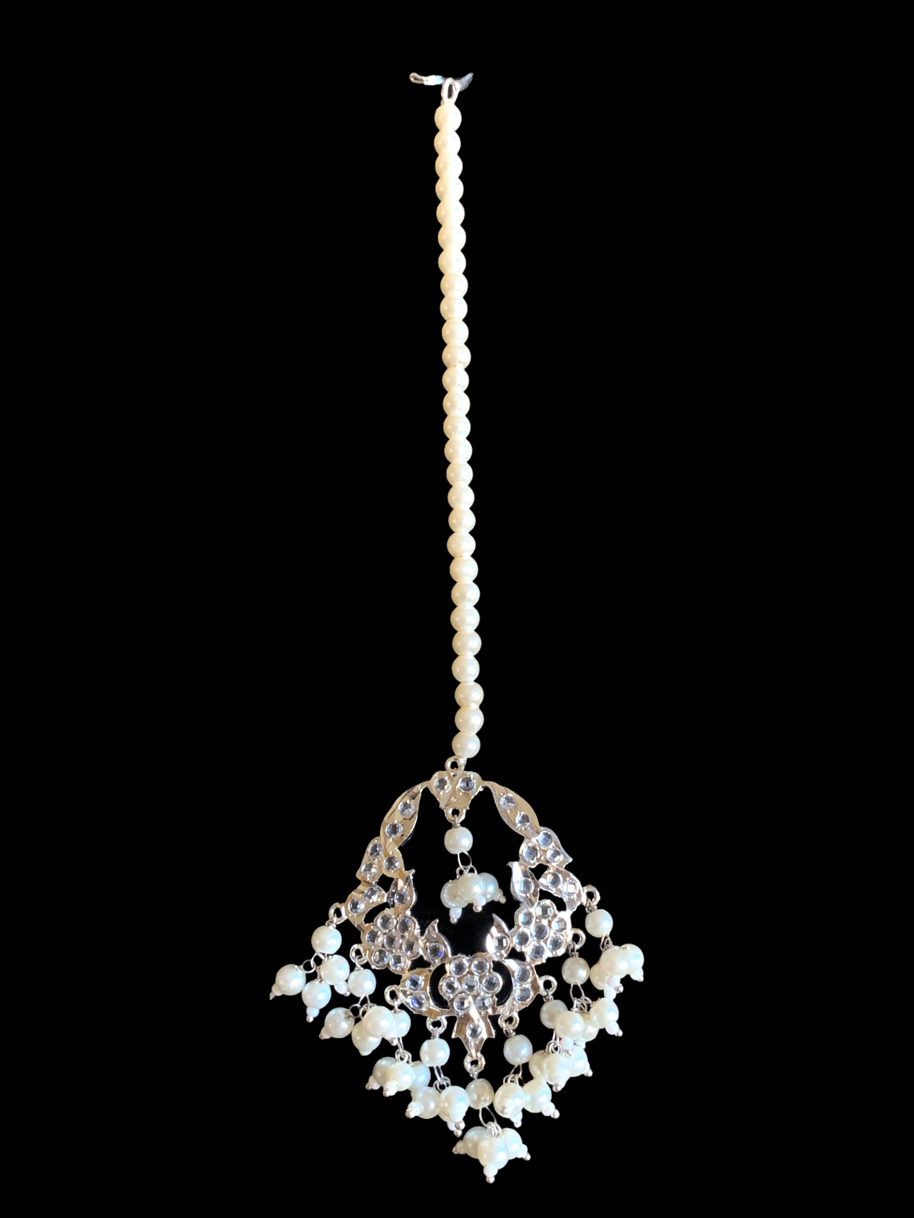 DJET22 Madhuri earrings tika set in silver plating   ( SHIPS IN 4 WEEKS )