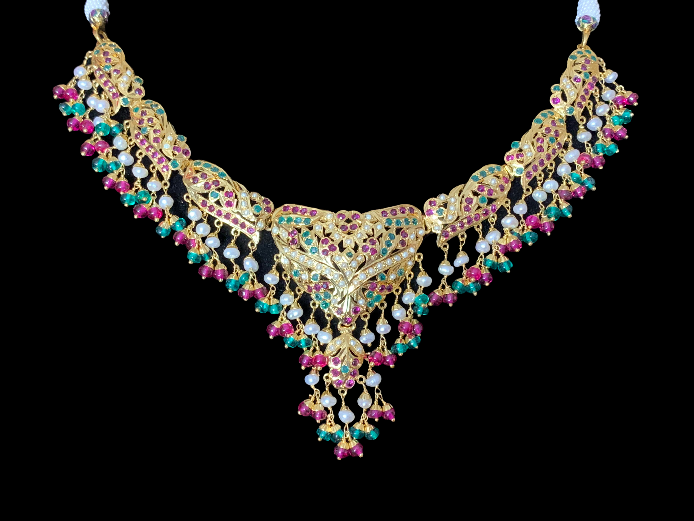SAANVI Ruby emerald gold plated silver necklace set ( READY TO SHIP)