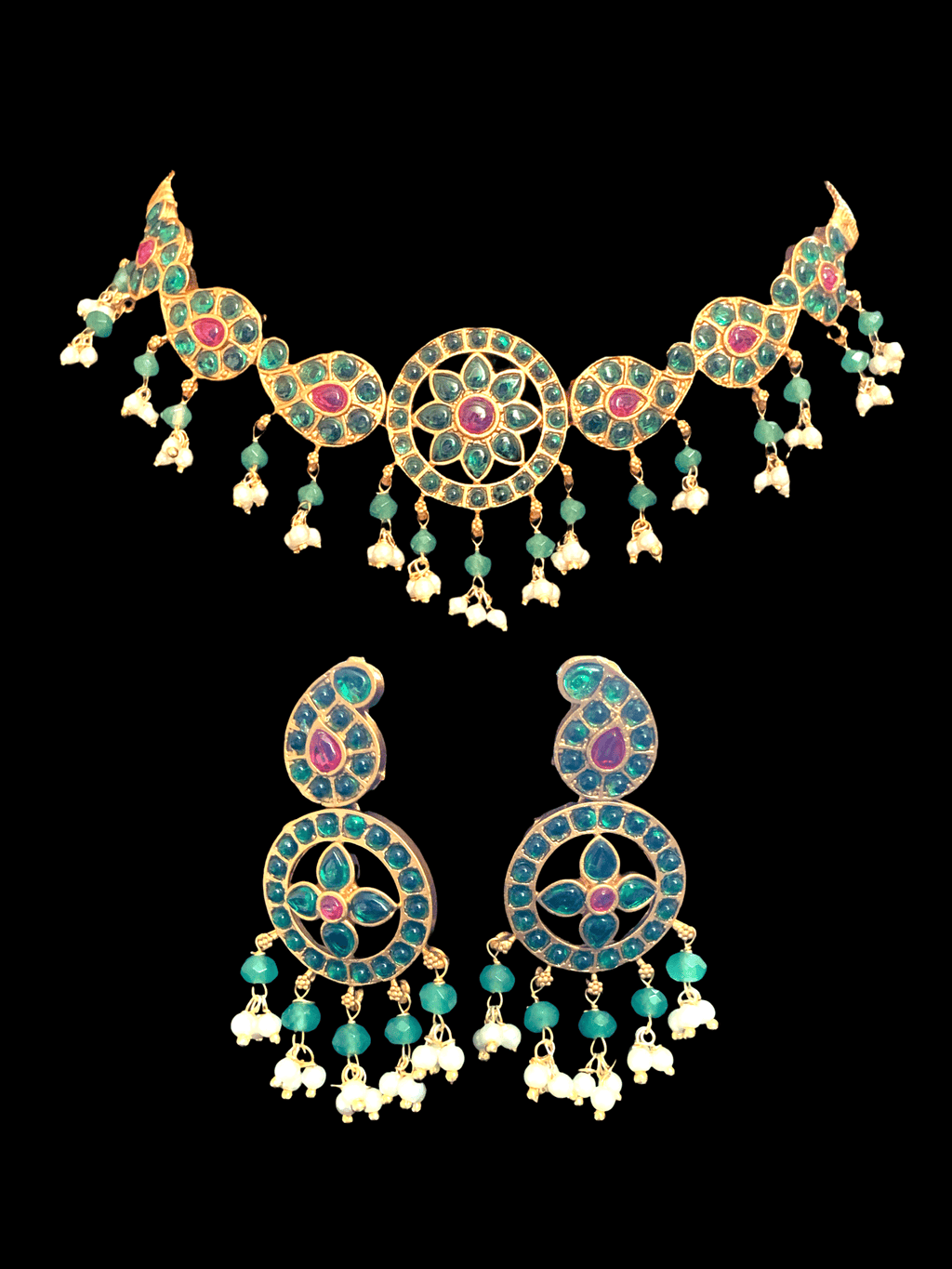 C74 ruby emerald  choker - green and ruby ( READY TO SHIP )