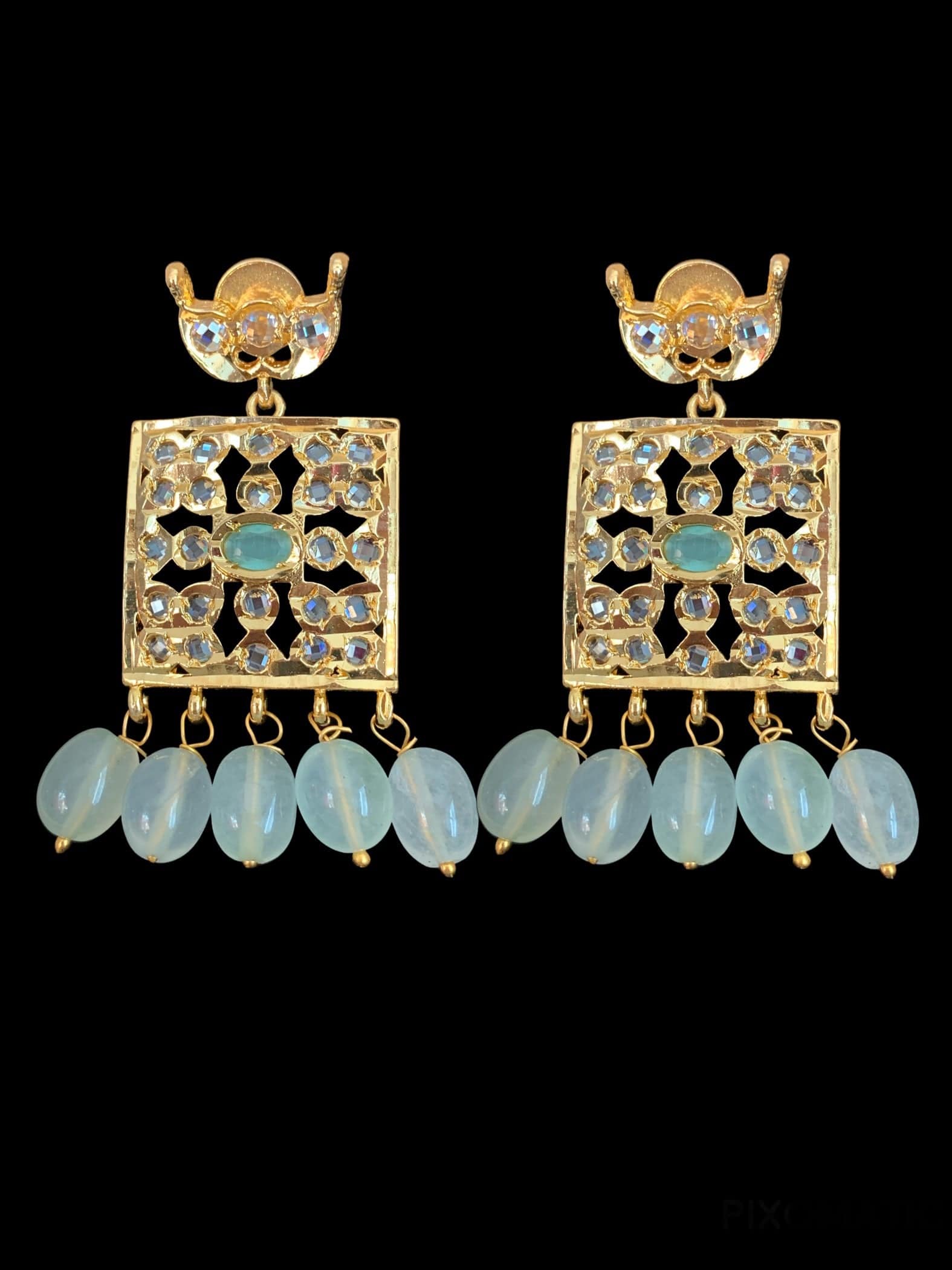 PS219 Zuni fresh water pearl pendant set in mint beads ( SHIPS IN 4 WEEKS )