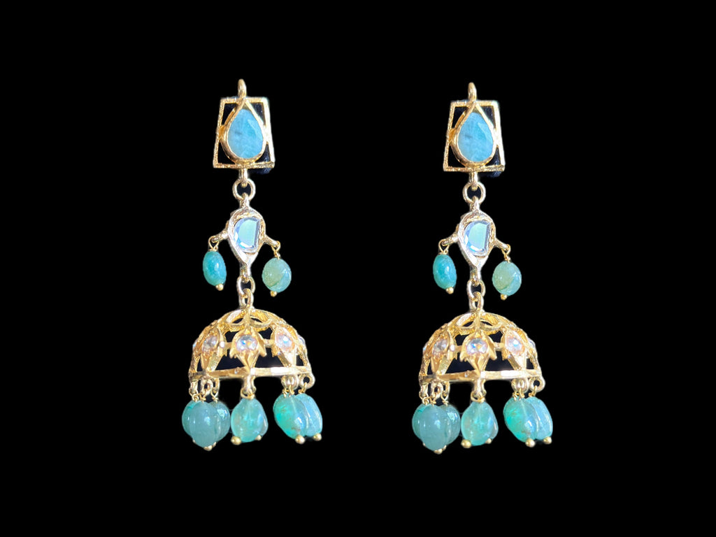 RAKIBA gold plated silver necklace set in emerald  with fresh water pearls ( SHIPS IN 5 WEEKS )