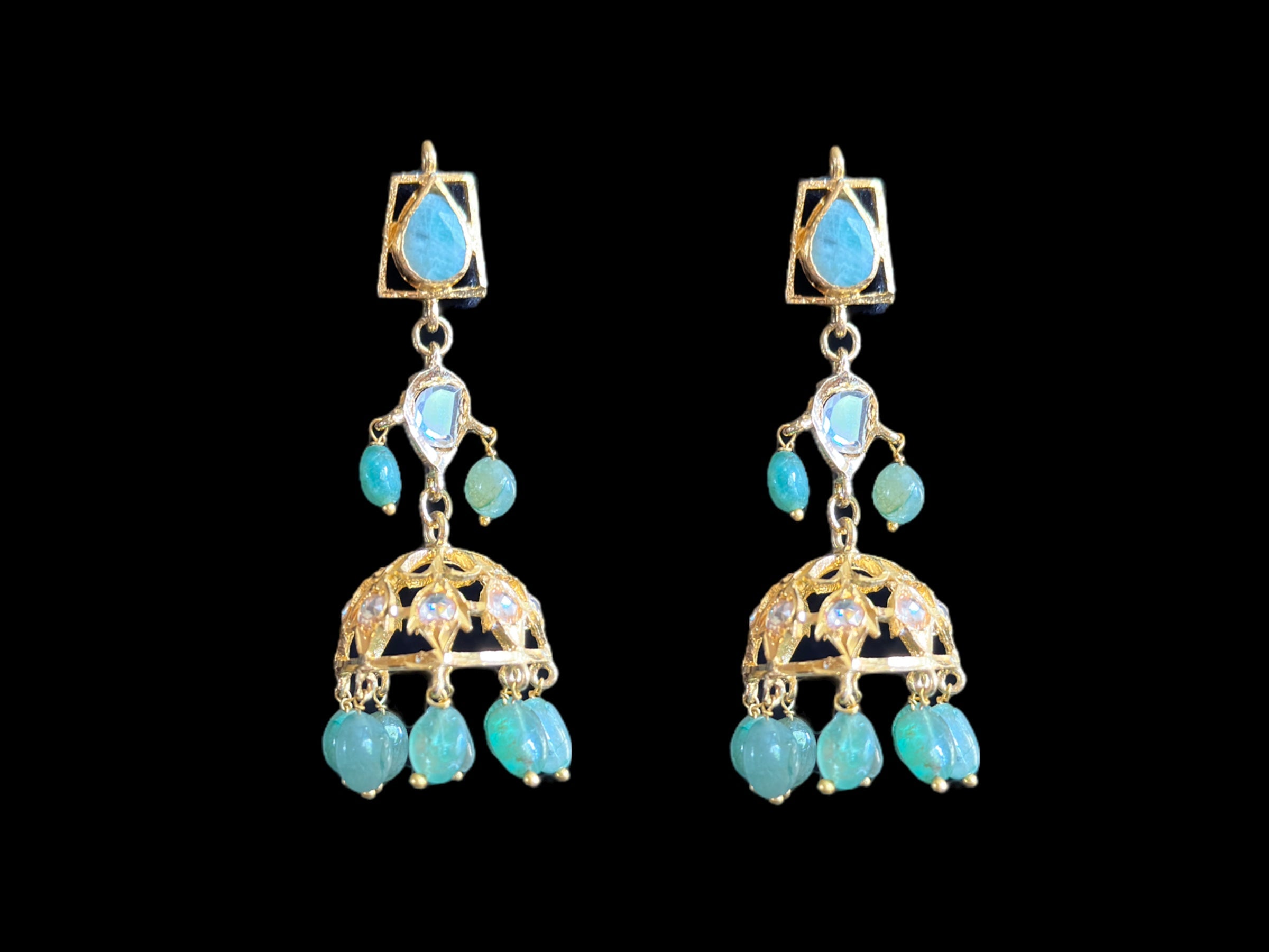 RAKIBA gold plated silver necklace set in emerald  with fresh water pearls ( SHIPS IN 5 WEEKS )