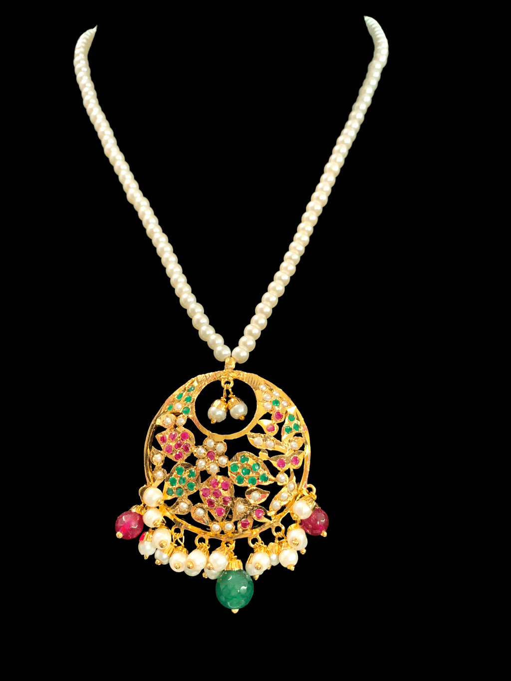 PS445 Naina  pendant set ( ruby emerald     ) ( READY TO SHIP)