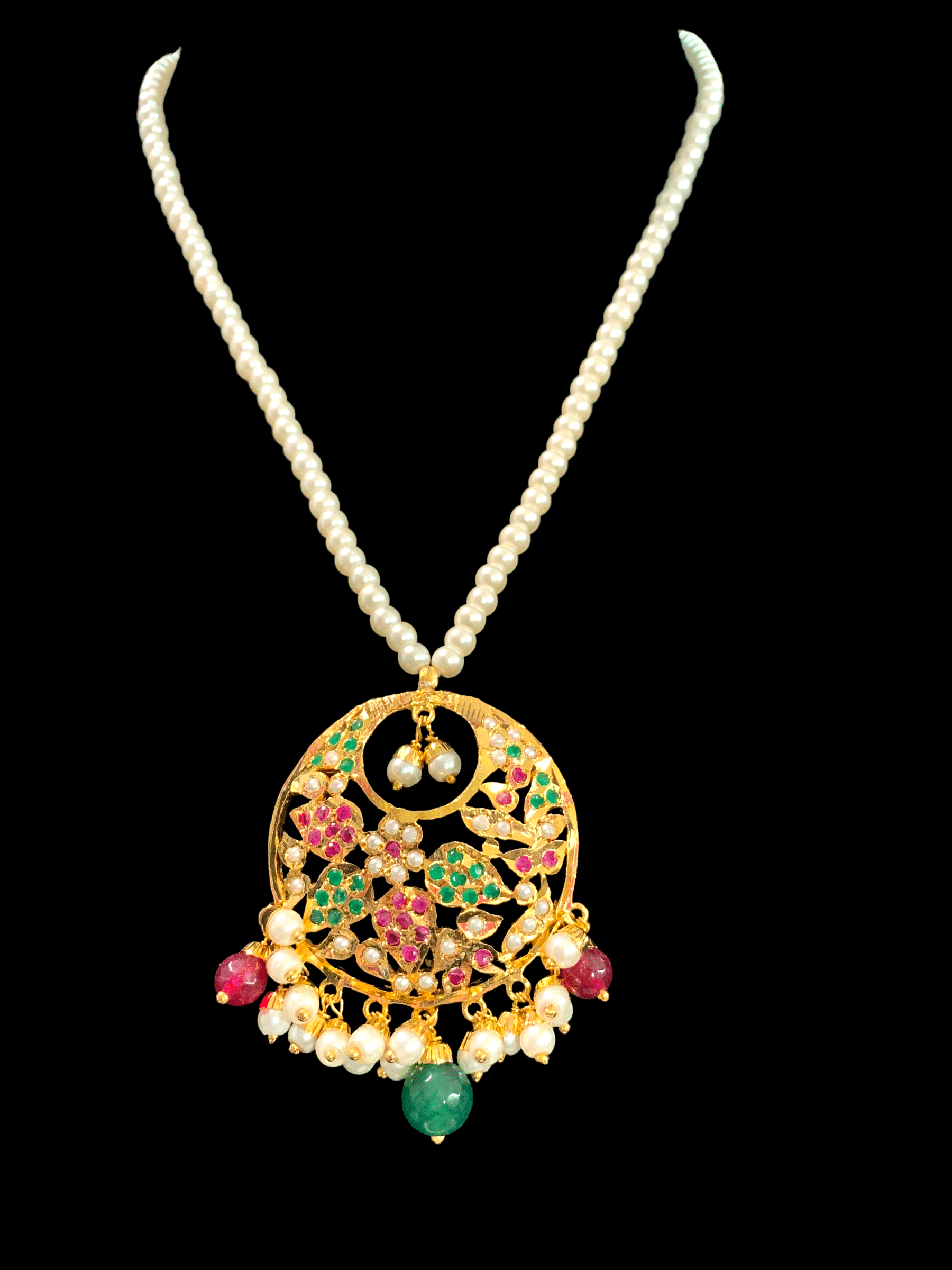 PS445 Naina  pendant set ( ruby emerald     ) ( READY TO SHIP)