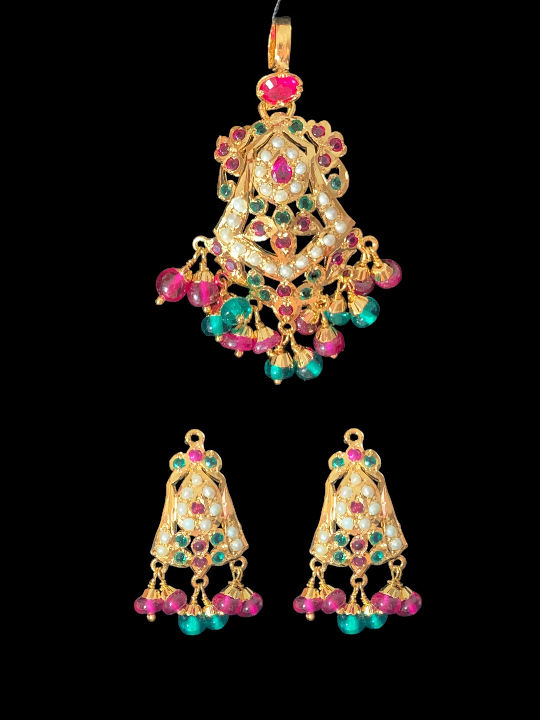 Gold plated silver pendant set in ruby emerald ( SHIPS IN 4 WEEKS  )