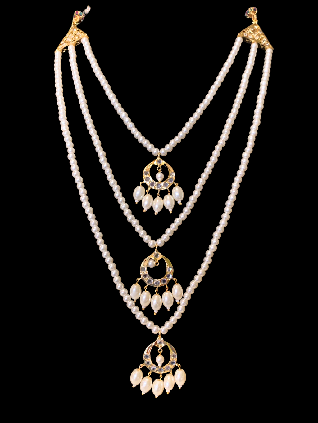 SAT70 Seema three layer  necklace with chandbali- pearls   ( READY TO SHIP )