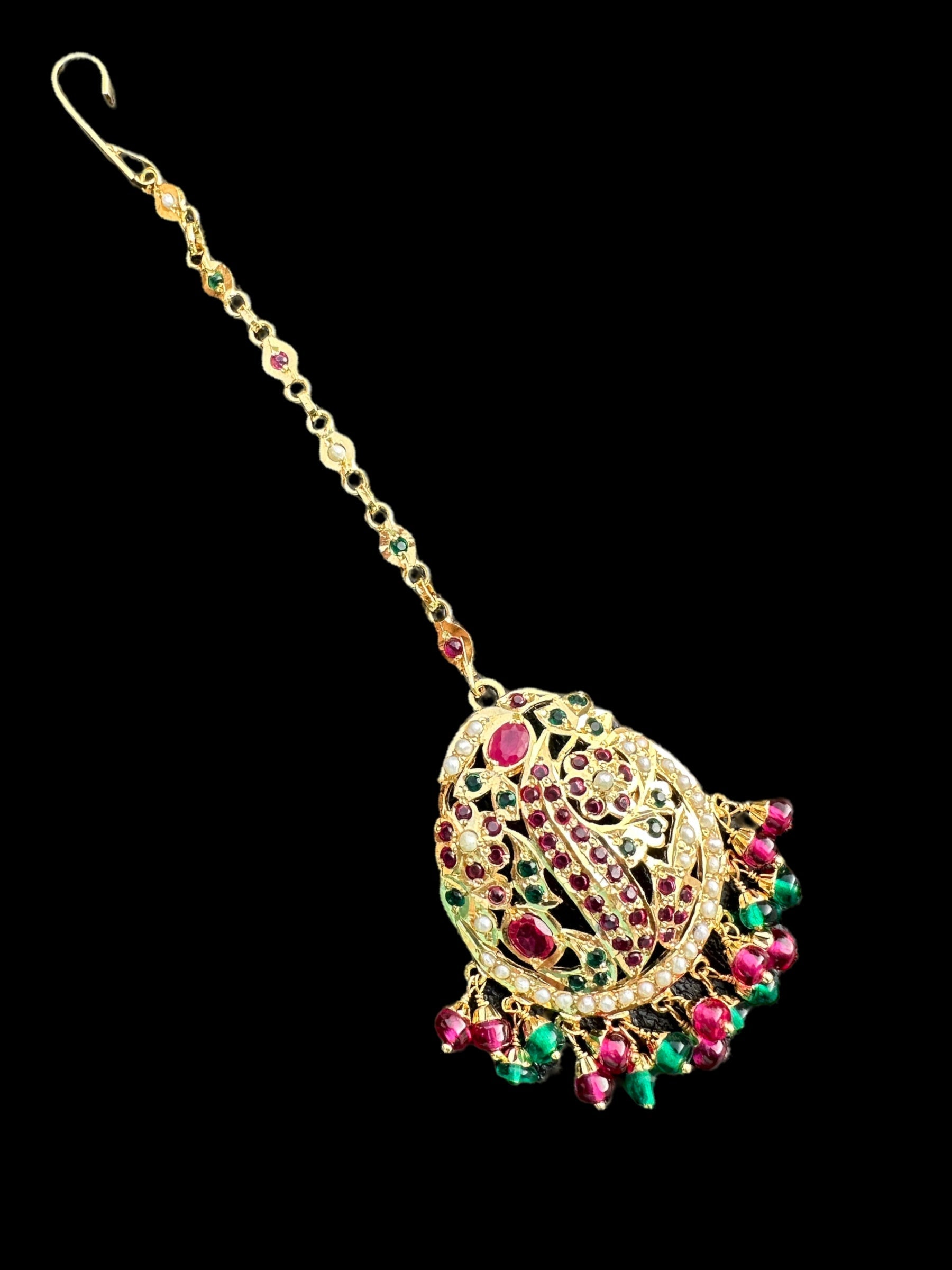 Gold plated silver tika in ruby emerald ( READY TO SHIP )