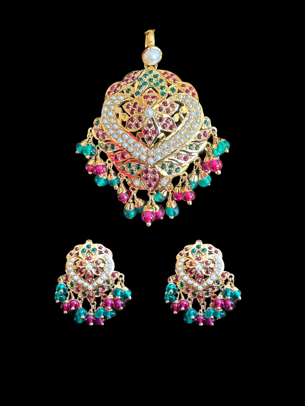 Ruby emerald  gold plated silver pendant set  ( READY TO SHIP )