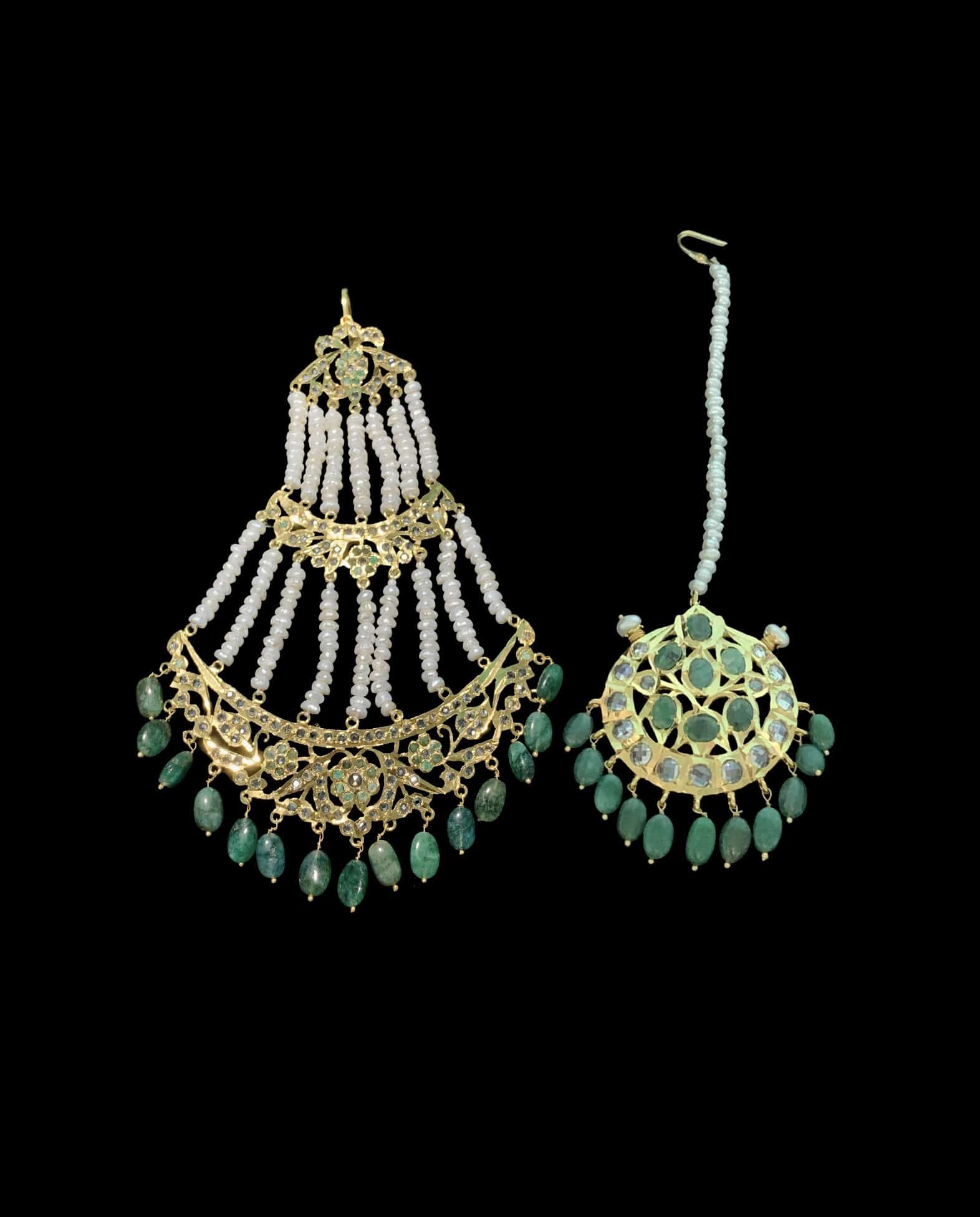 Insia bridal jadavi lacha satlada set in emeralds , ( SHIPS IN 1 WEEK )
