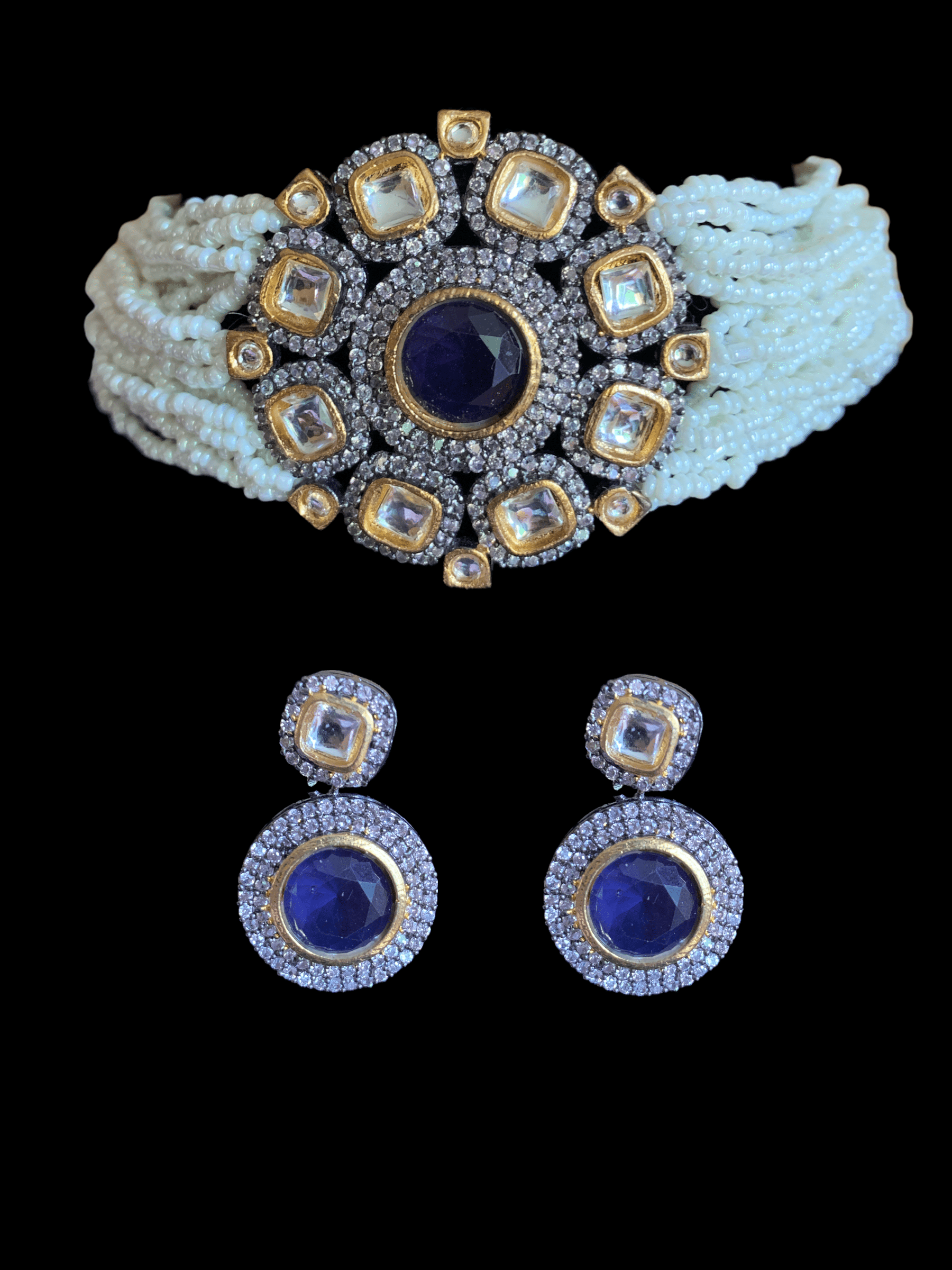 C112 Kundan choker - blue ( READY TO SHIP )