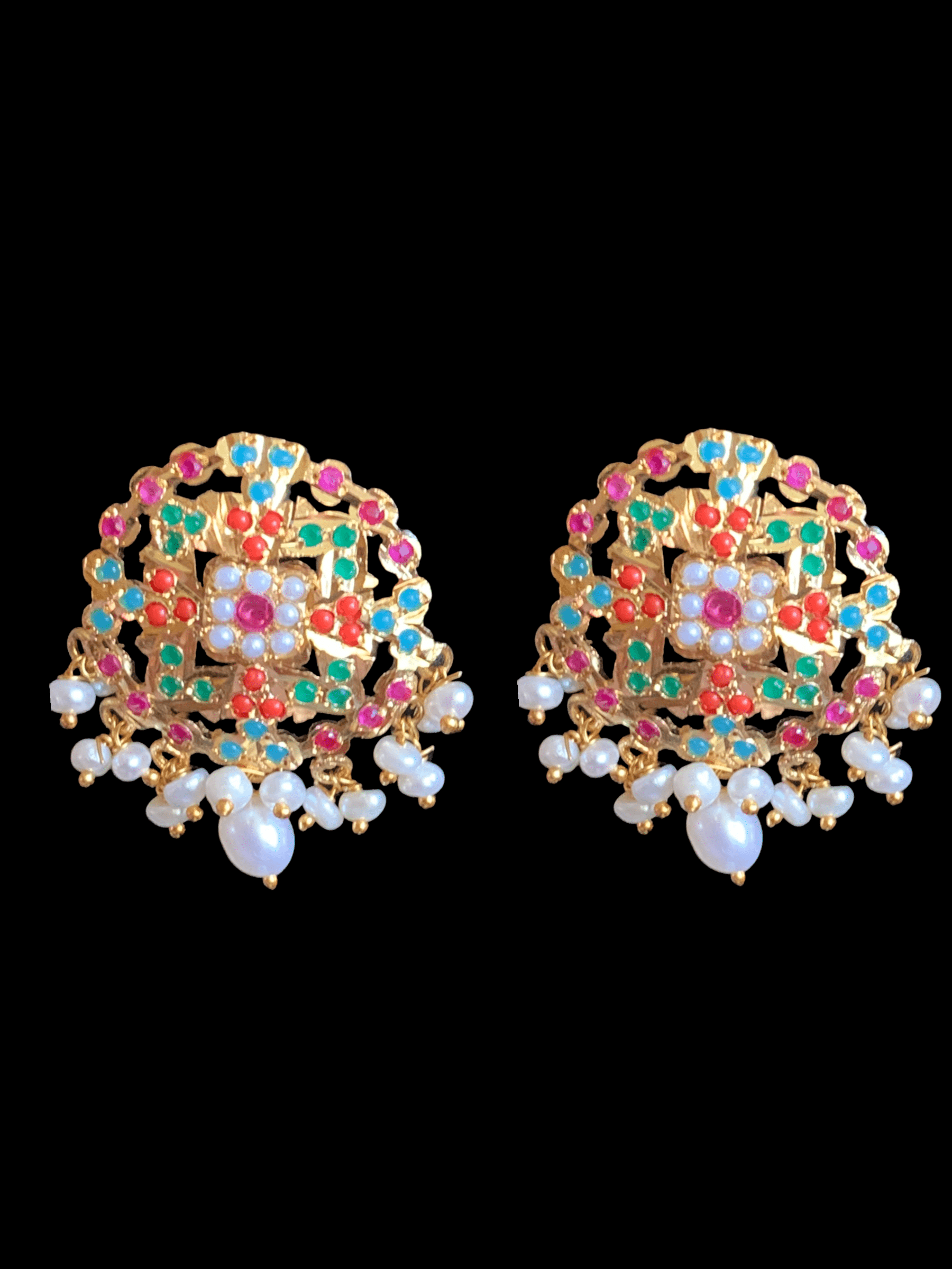 C126 Navratan jadau choker in fresh water pearls (SHIPS IN 4 WEEKS)