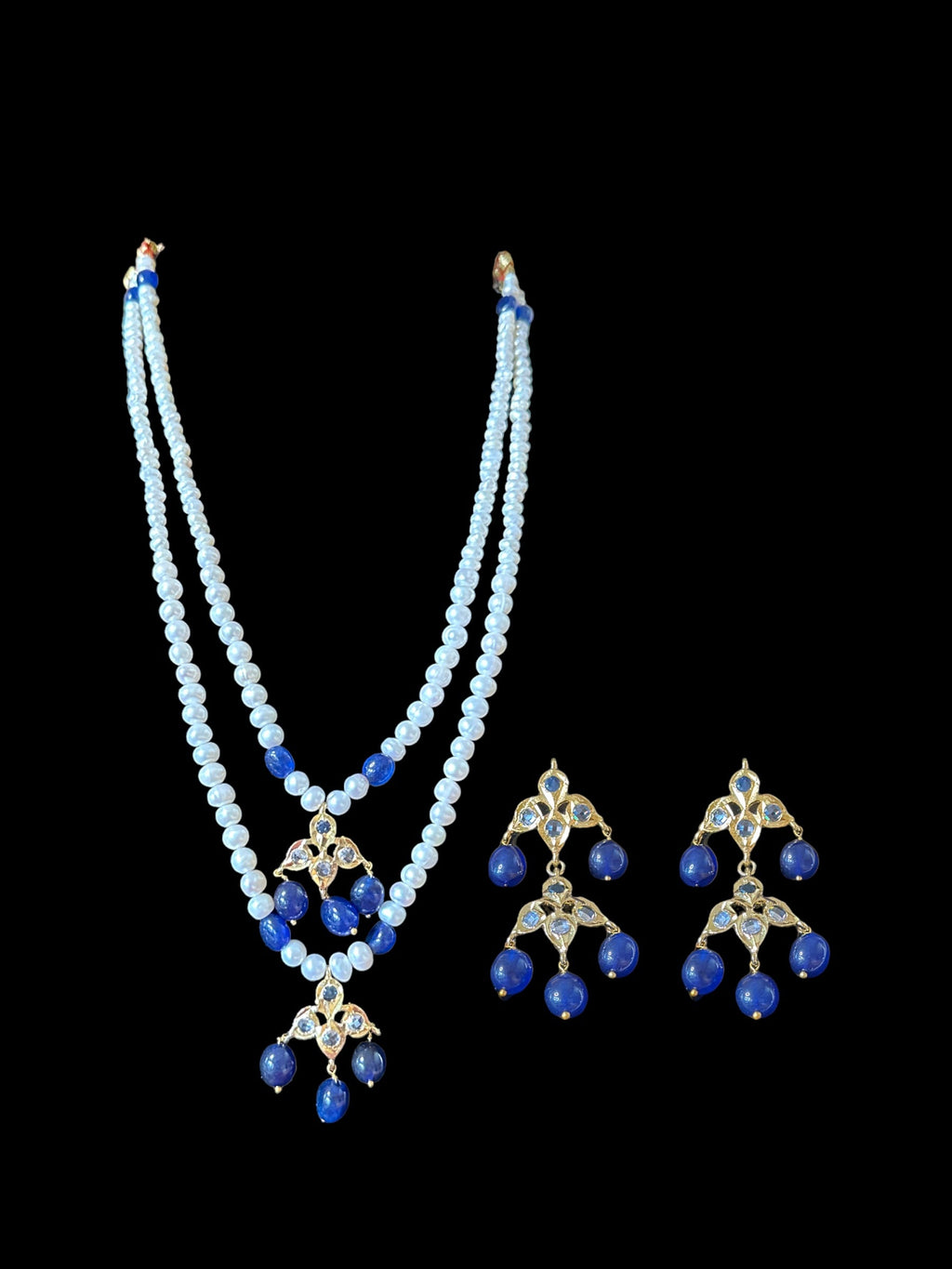 SAT85 Two layered fresh water pearl hyderabadi necklace set / satlada ( READY TO SHIP )