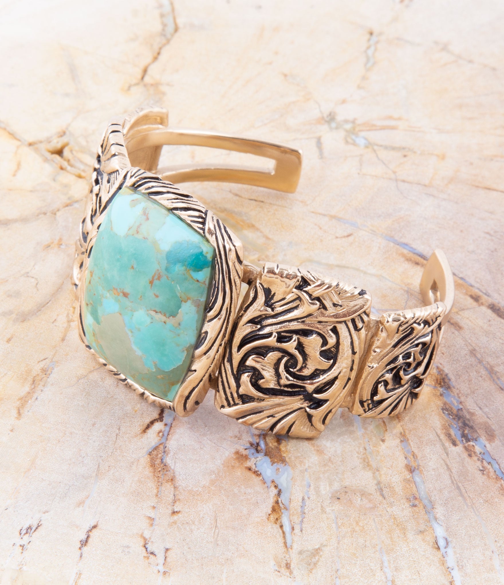 Jacquard Blue Turquoise Solid Golden Cuff Bracelet