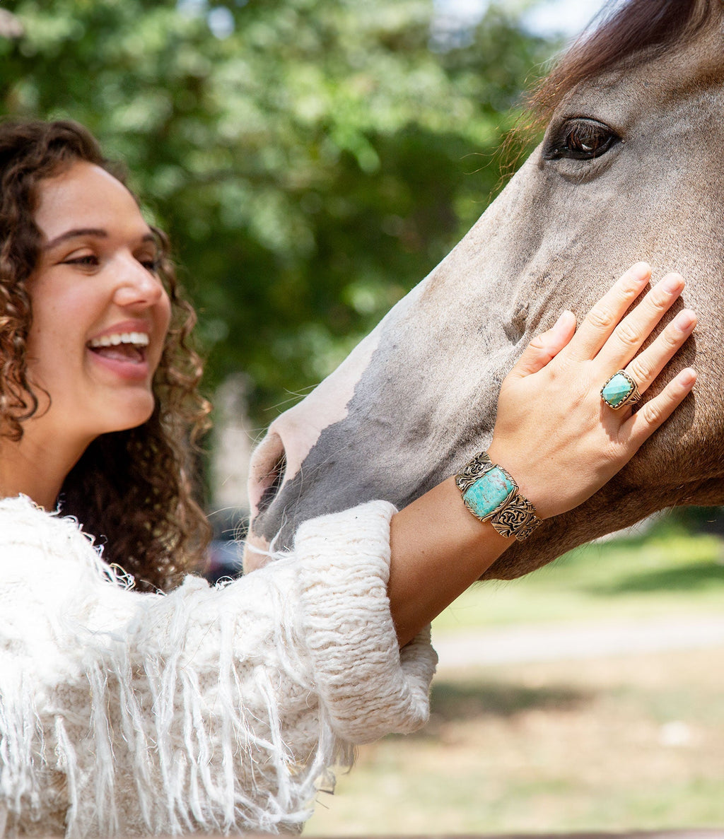 Jacquard Blue Turquoise Solid Golden Cuff Bracelet