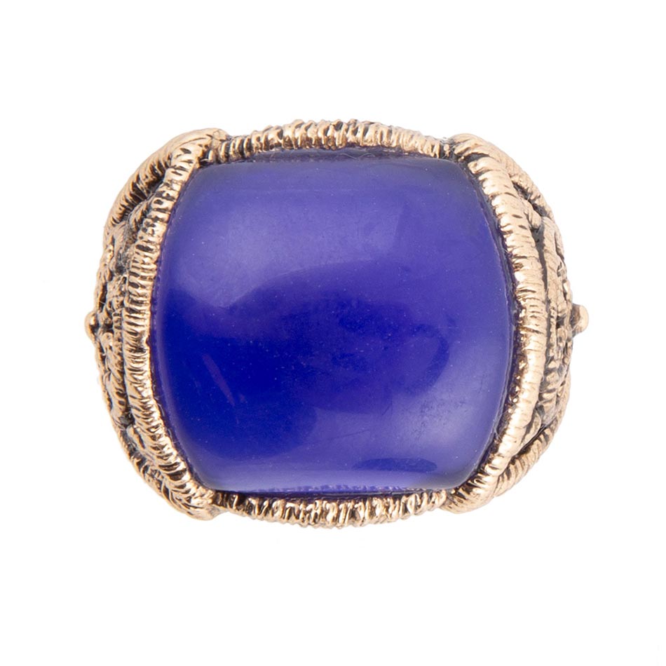 Lace Blue Agate Golden Statement Ring