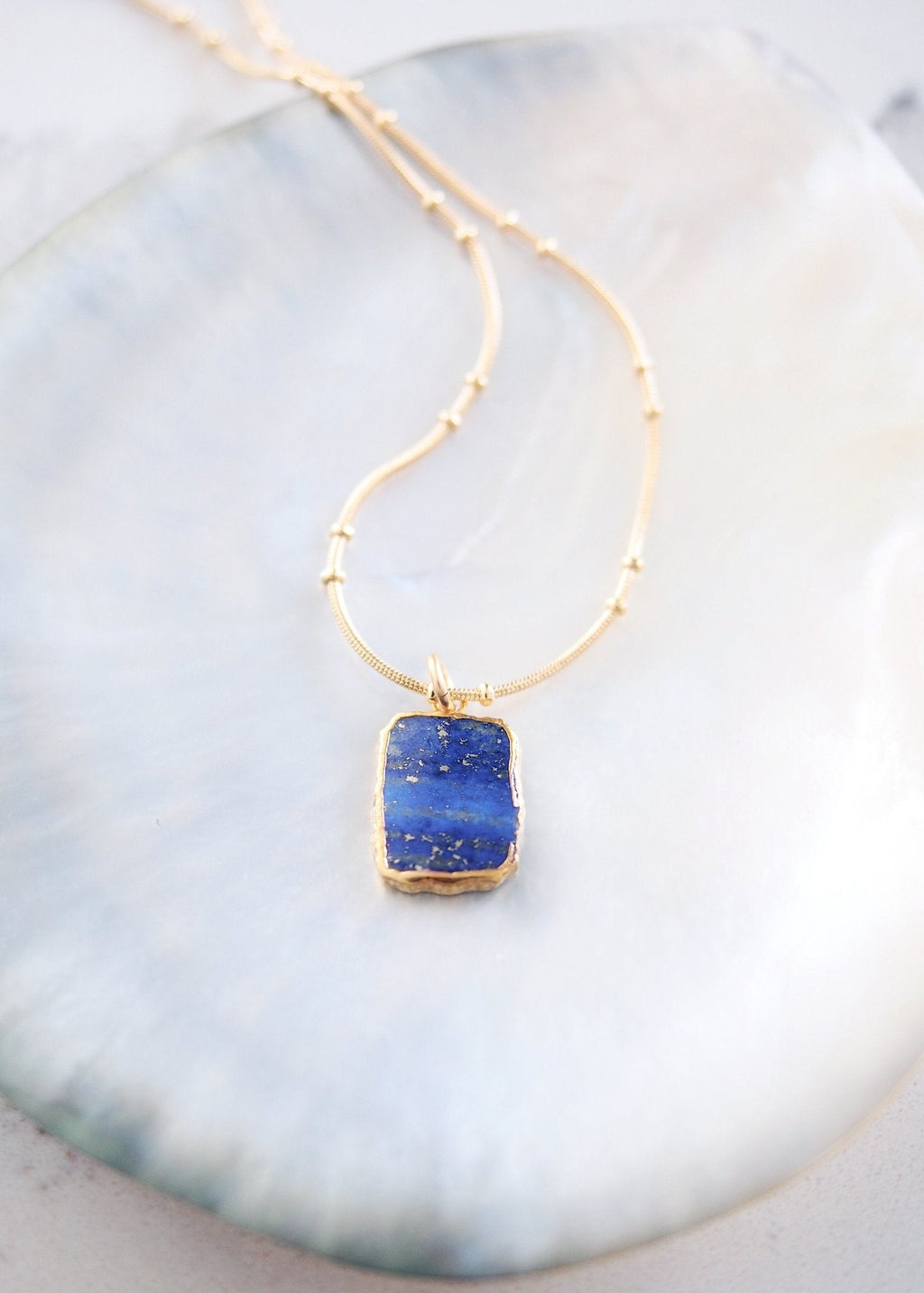 Lapis Lazuli Gemstone Gold Pendant Necklace - Ku