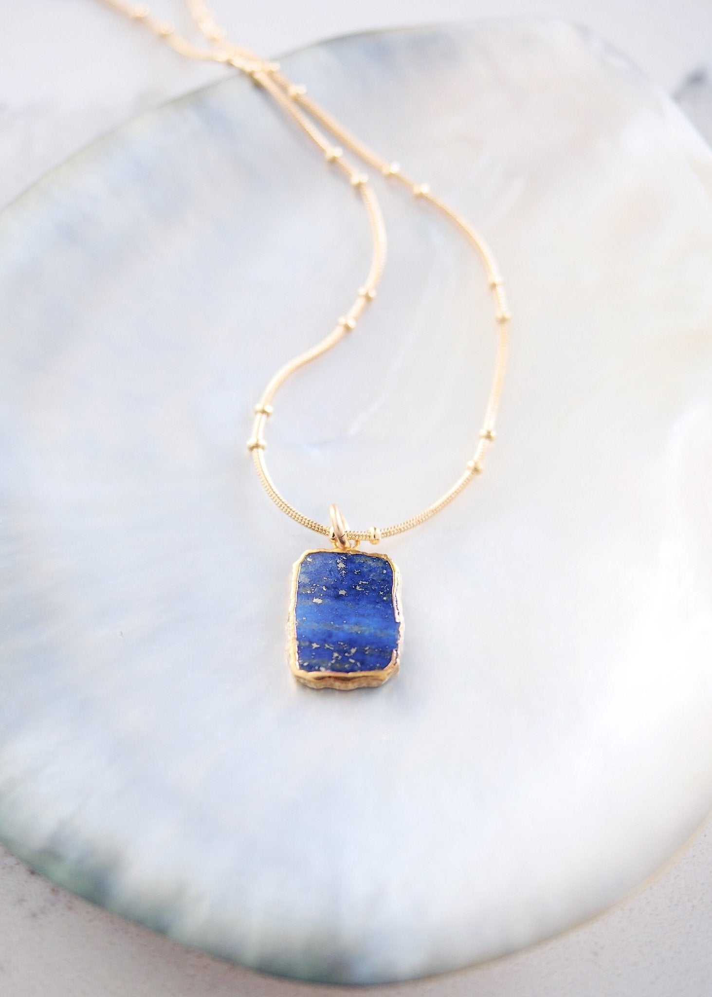 Lapis Lazuli Gemstone Gold Pendant Necklace - Ku