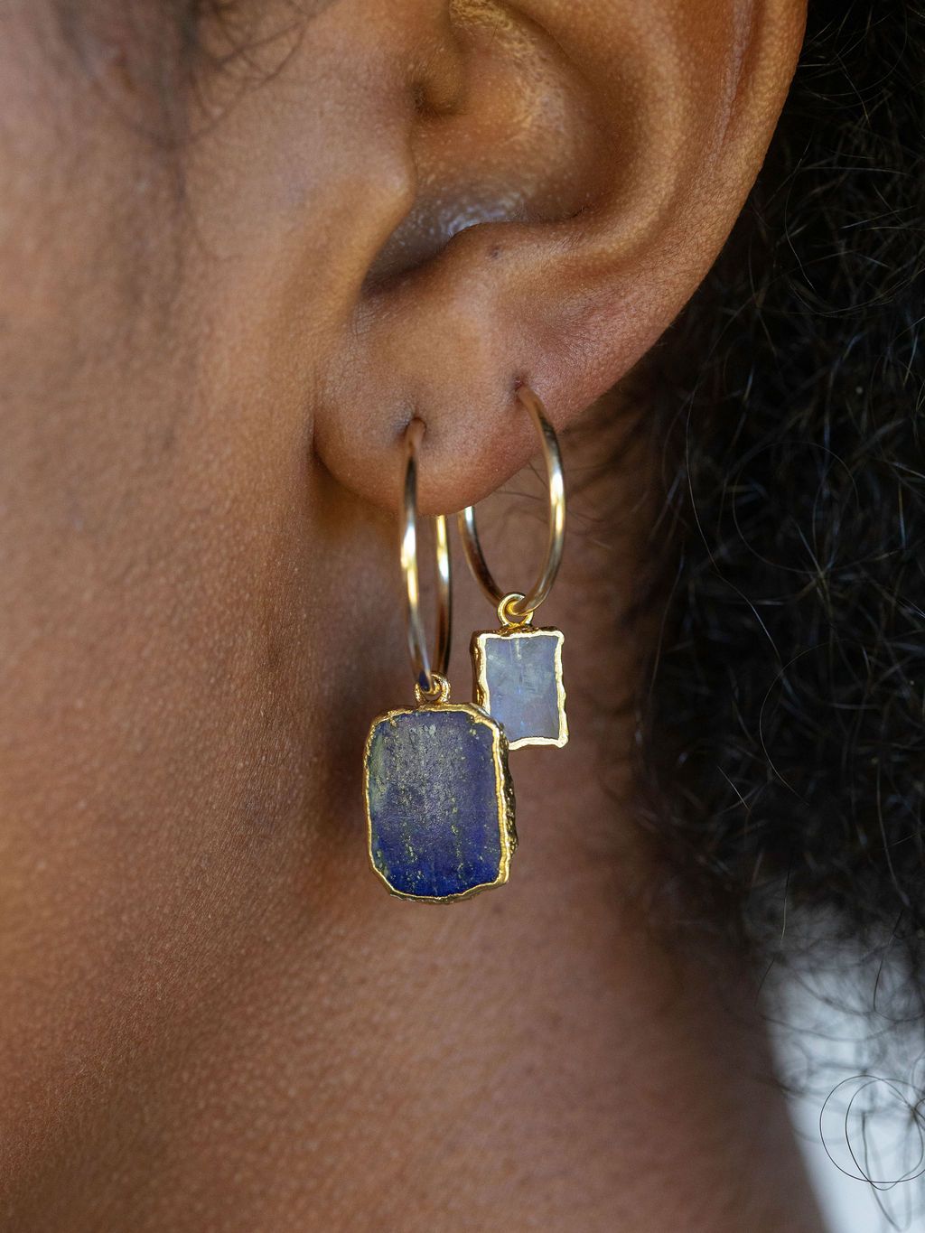 Lapis Lazuli Gold Medium Hoop Earrings - Ku