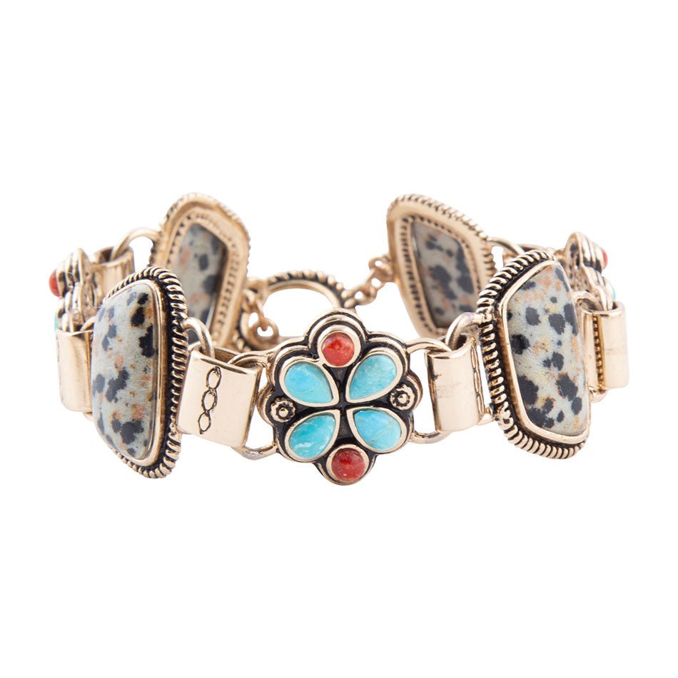 Legacy Blue Turquoise and Dalmatian Jasper Golden Bracelet