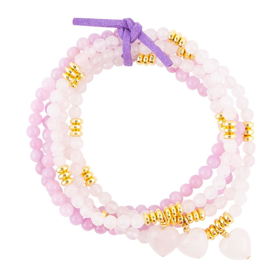 Lilac Jade Heart Charm Bracelet Set