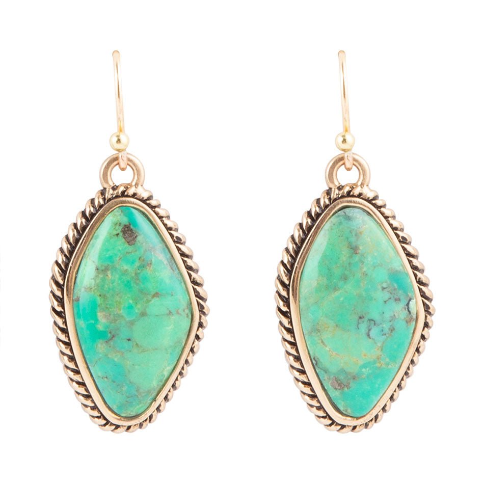 Lime Green Turquoise Golden Drop Earrings