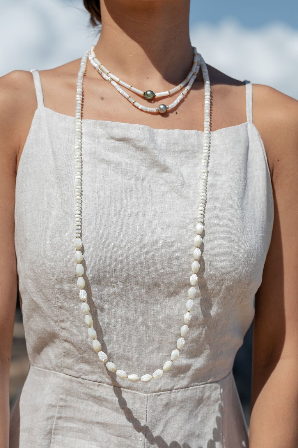 Long Mother of Pearl Pikake Necklace - Kēhau