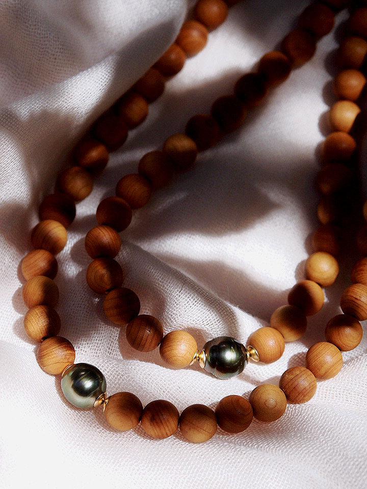 Long Sandalwood Tahitian Pearl Necklace - Ainalani