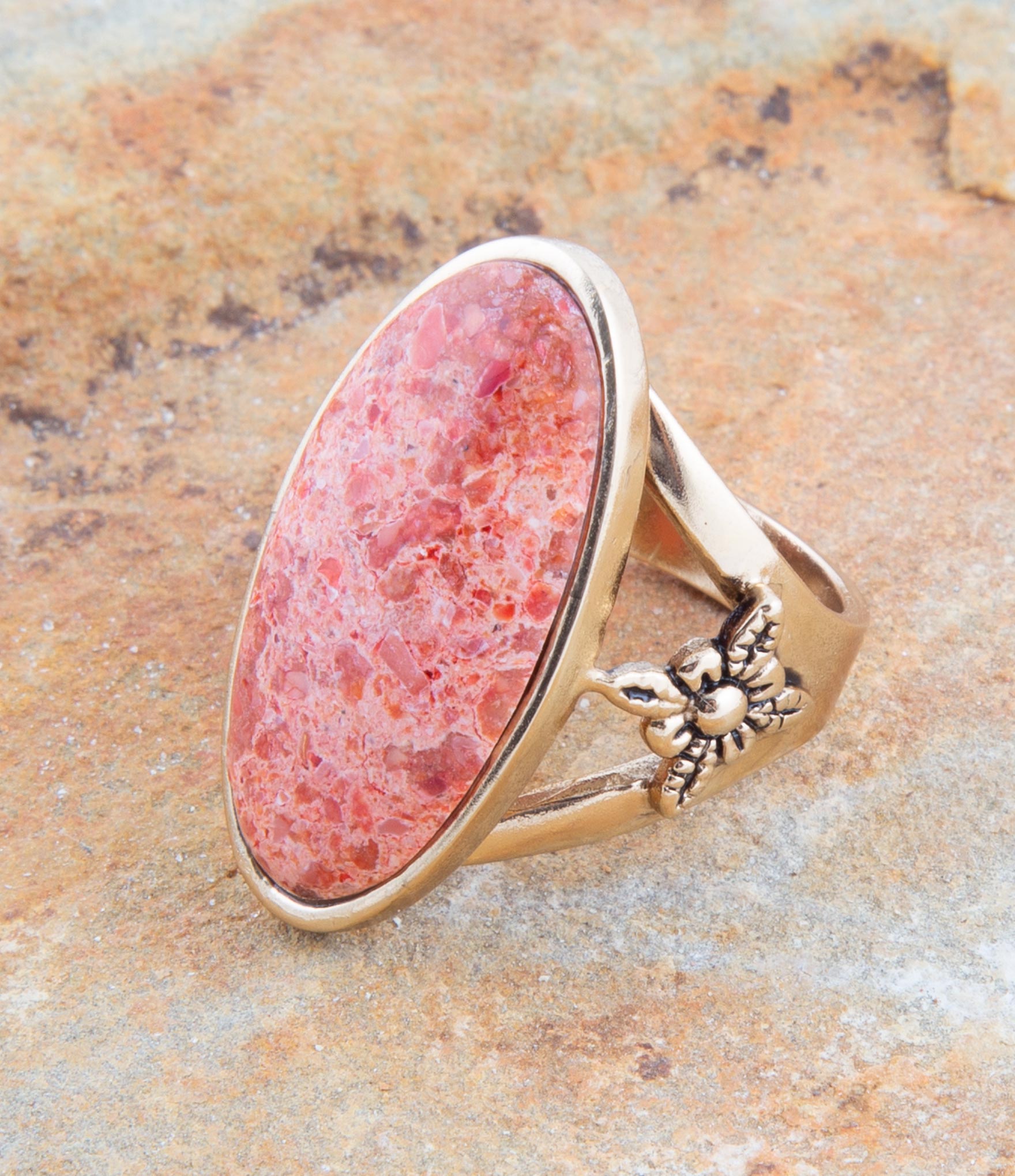 Lucent Orange Coral Golden Ring