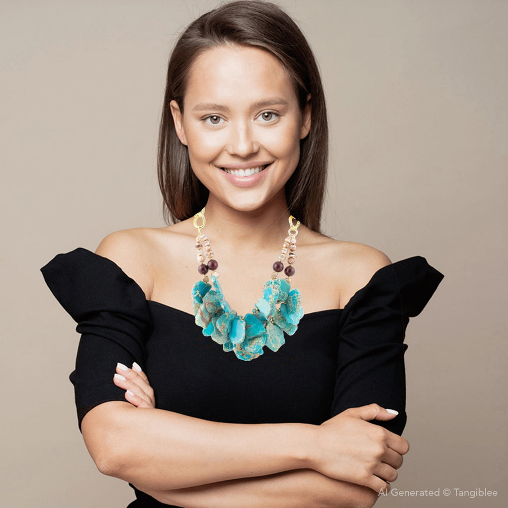 Lucia Blue Jasper and Fire Agate Golden Strand Necklace