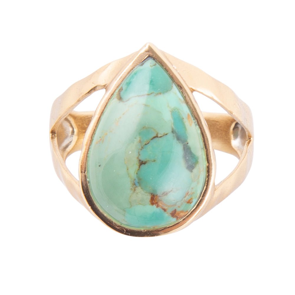 Maisy Blue Turquoise Golden Teardrop Ring