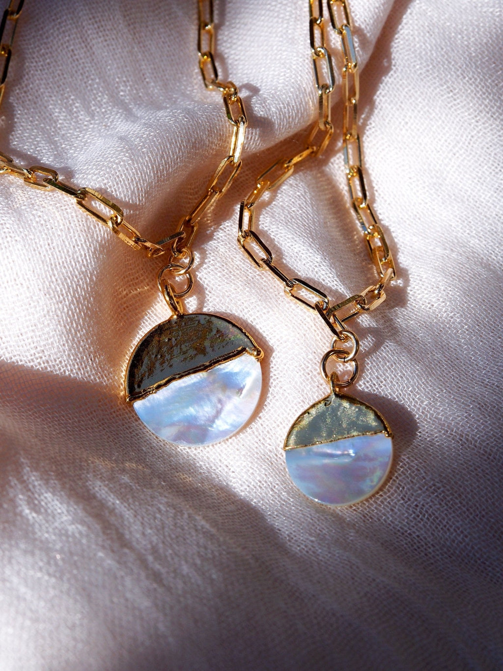 Mother of Pearl Gold Filled Coin Charm Necklace - Leimomi