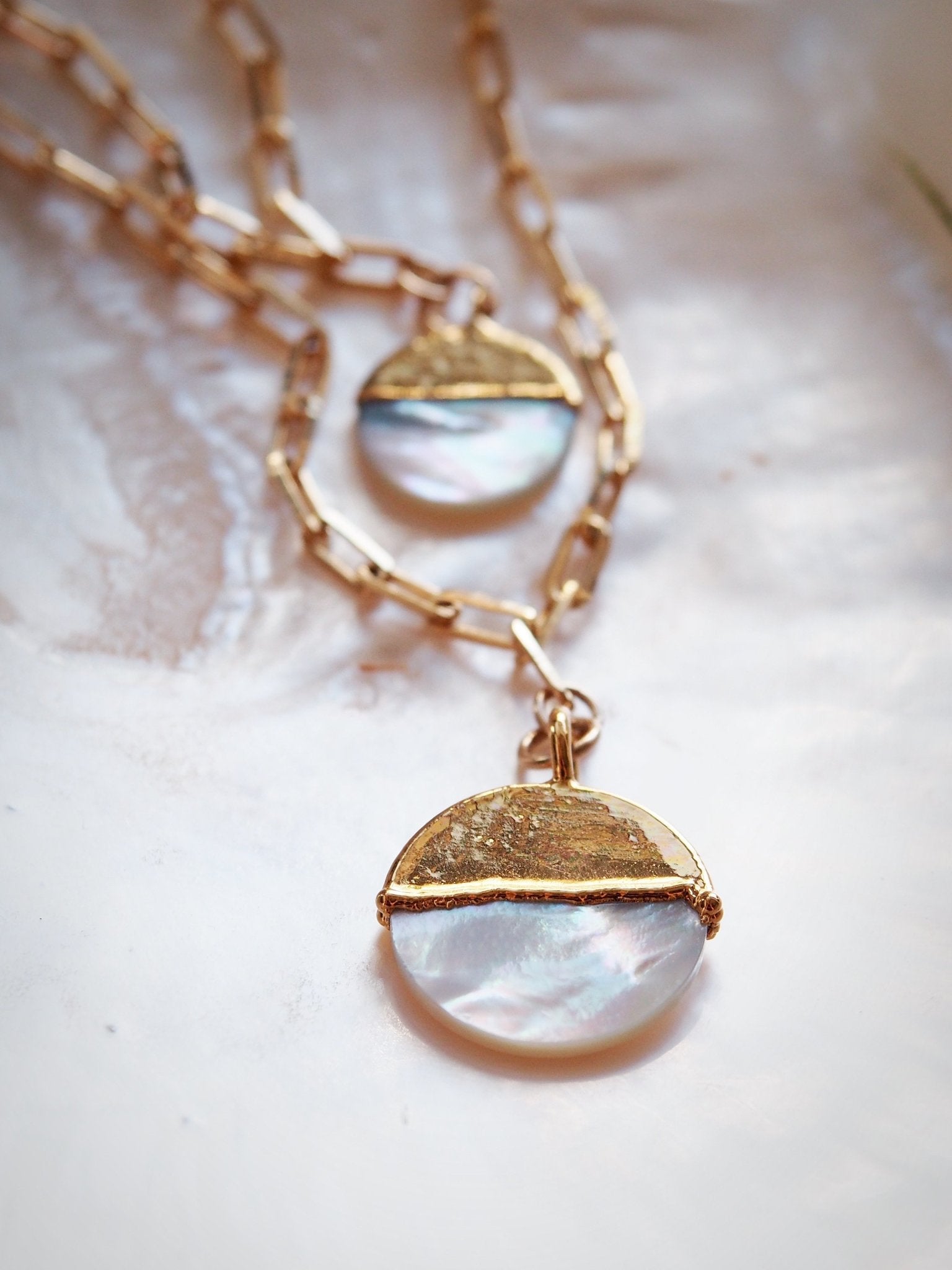 Mother of Pearl Gold Filled Coin Charm Necklace - Leimomi