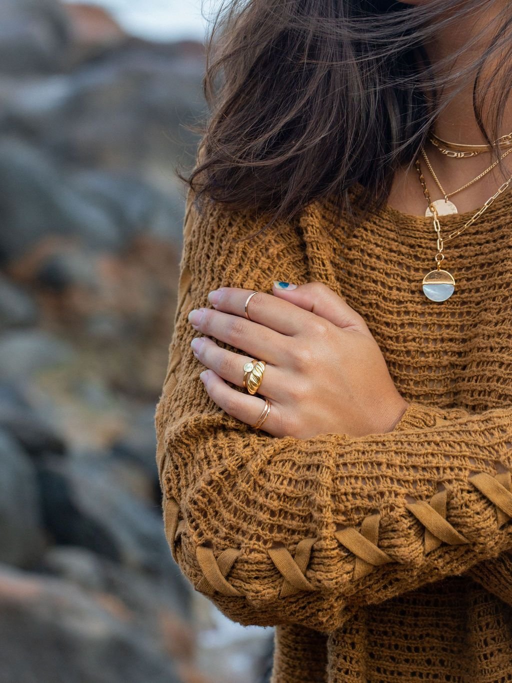 Mother of Pearl Gold Filled Coin Charm Necklace - Leimomi