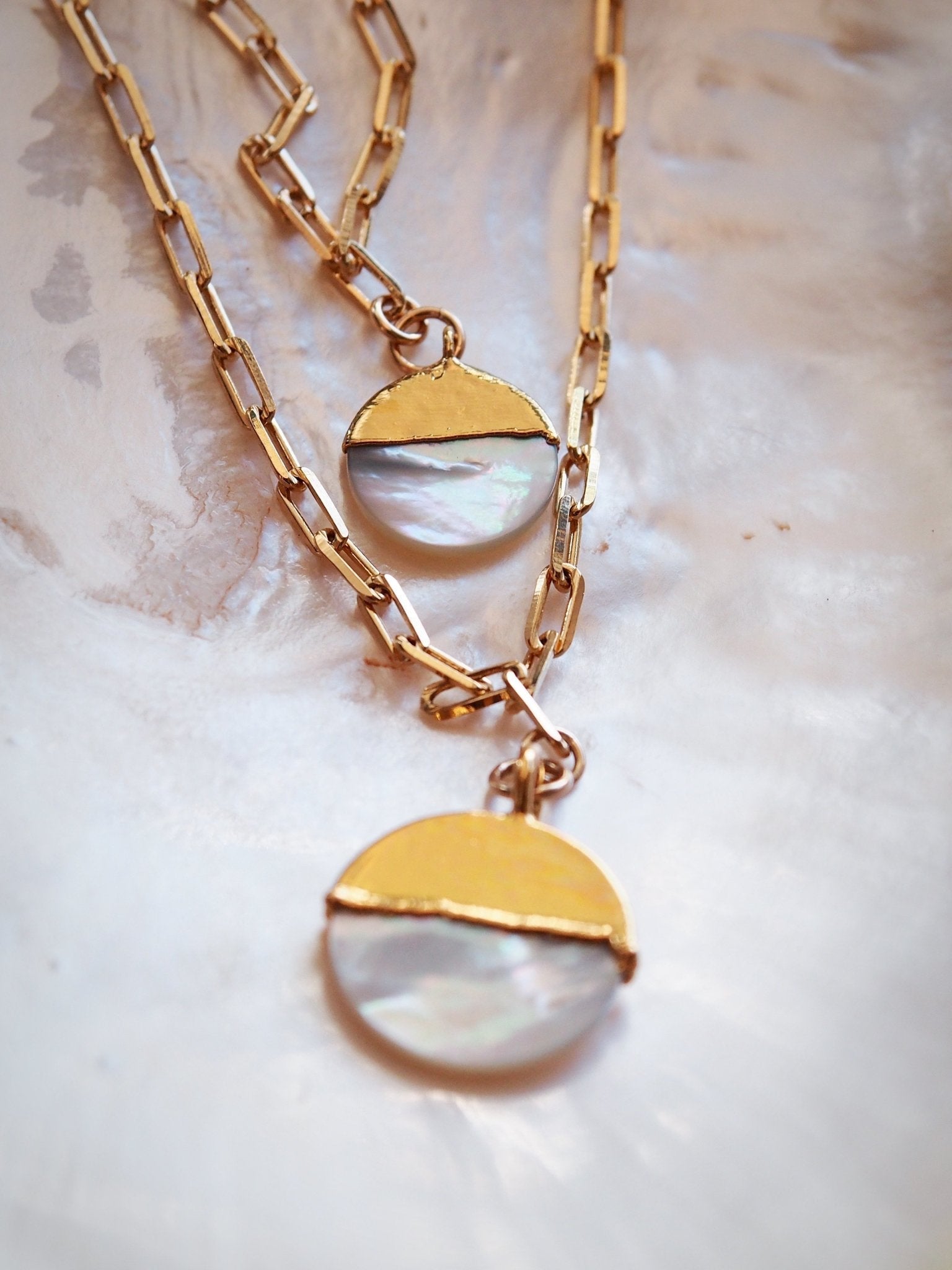 Mother of Pearl Gold Filled Coin Charm Necklace - Leimomi
