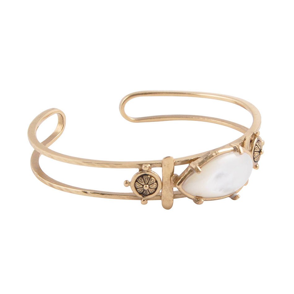 White Mother of Pearl Open Golden Cuff Bracelet