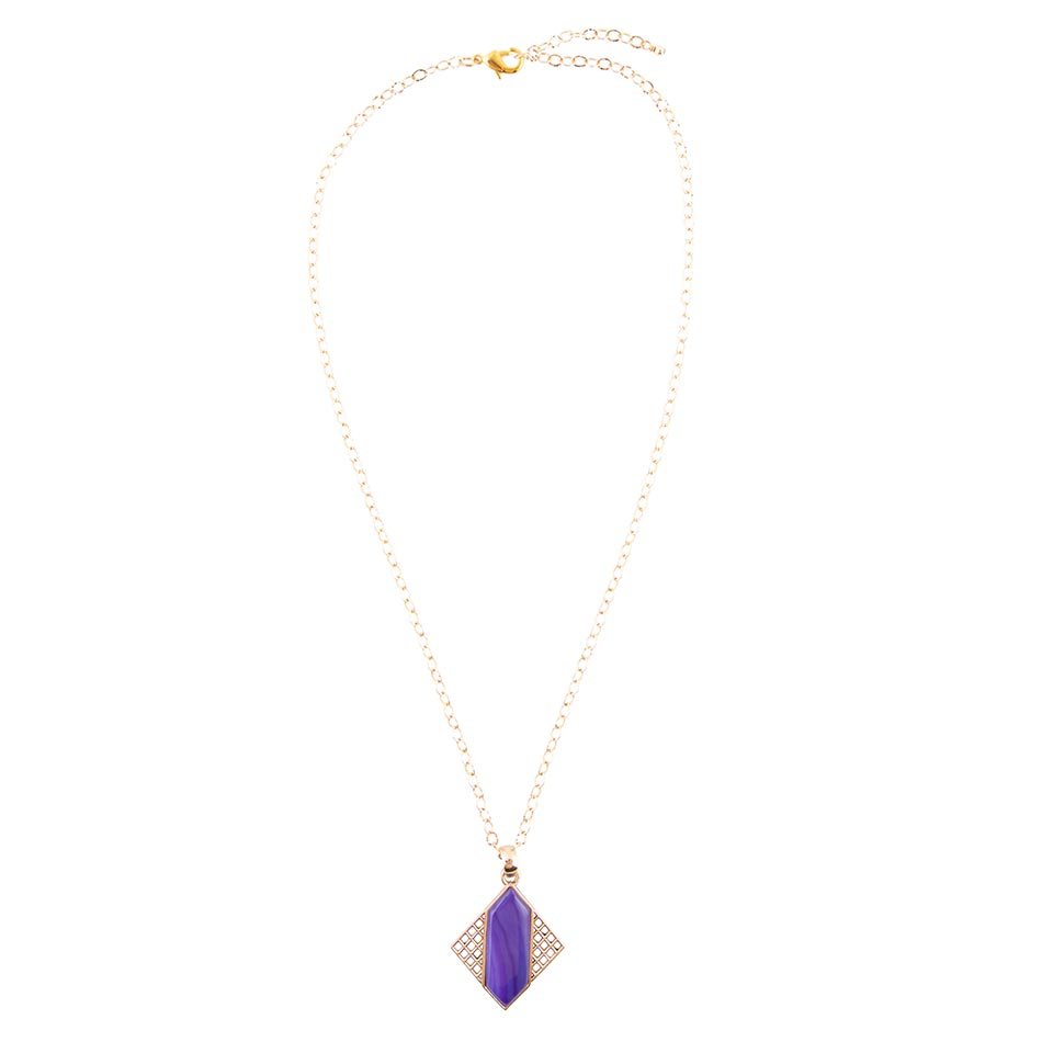 Motif Purple Agate and Golden Bronze Pendant Necklace
