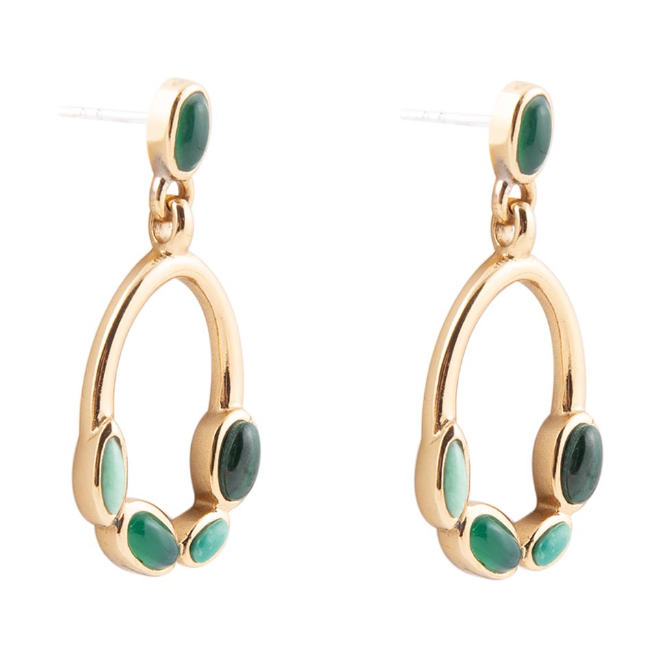 Multi Green Stones Golden Drop Earrings